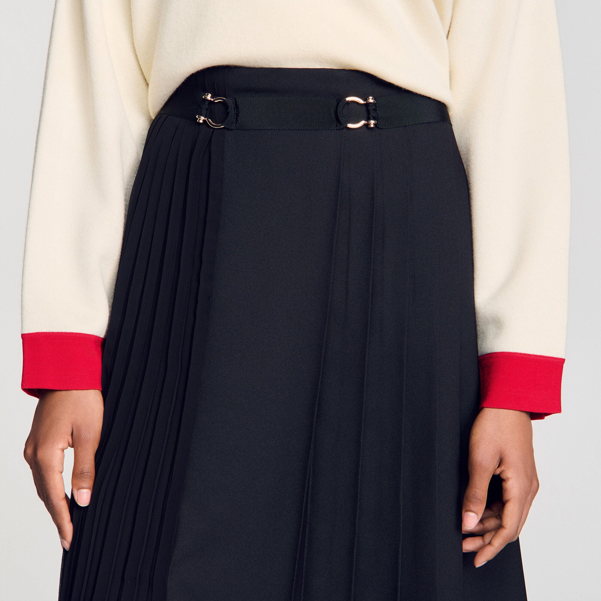 Long asymmetrical pleated skirt