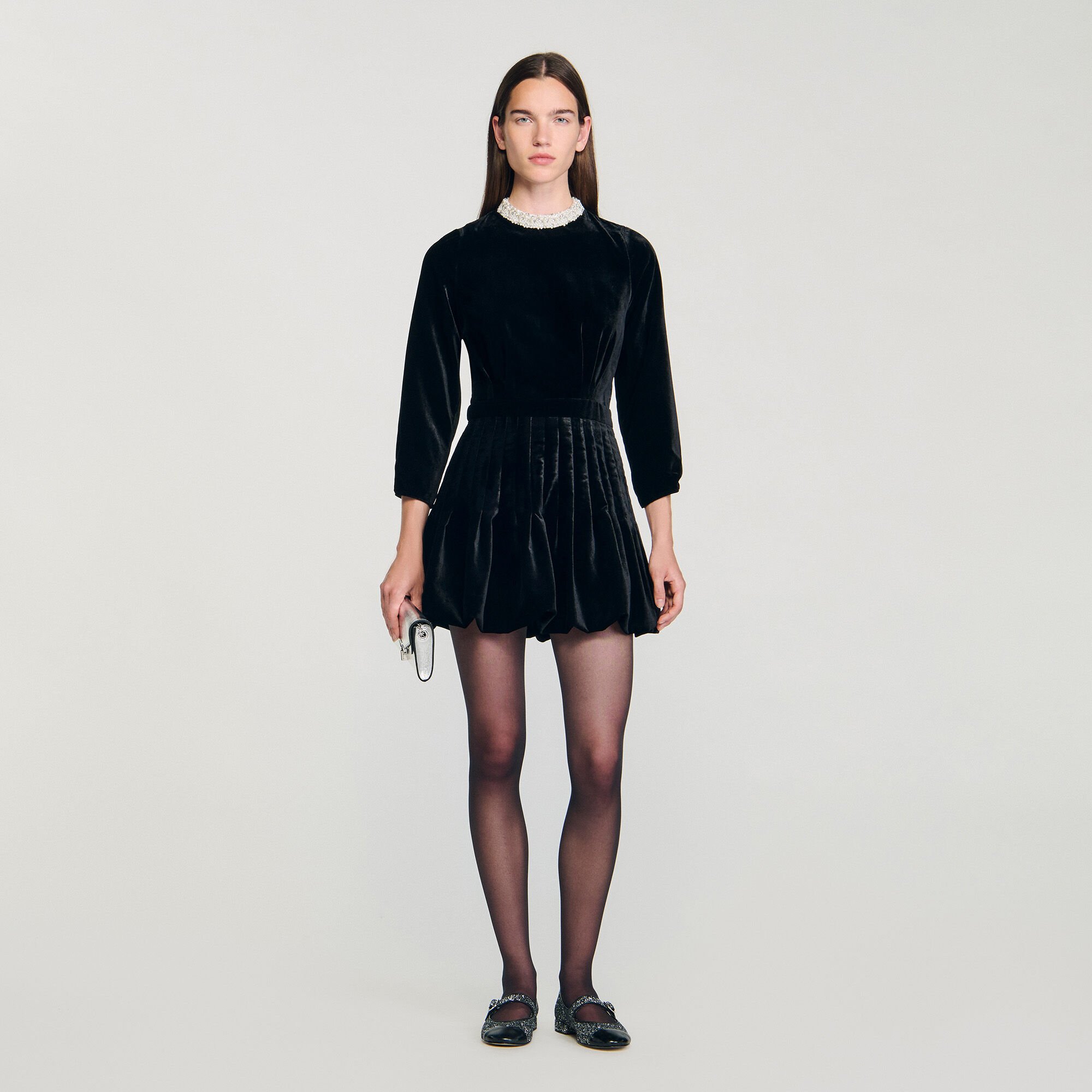 Beaded velvet short dress