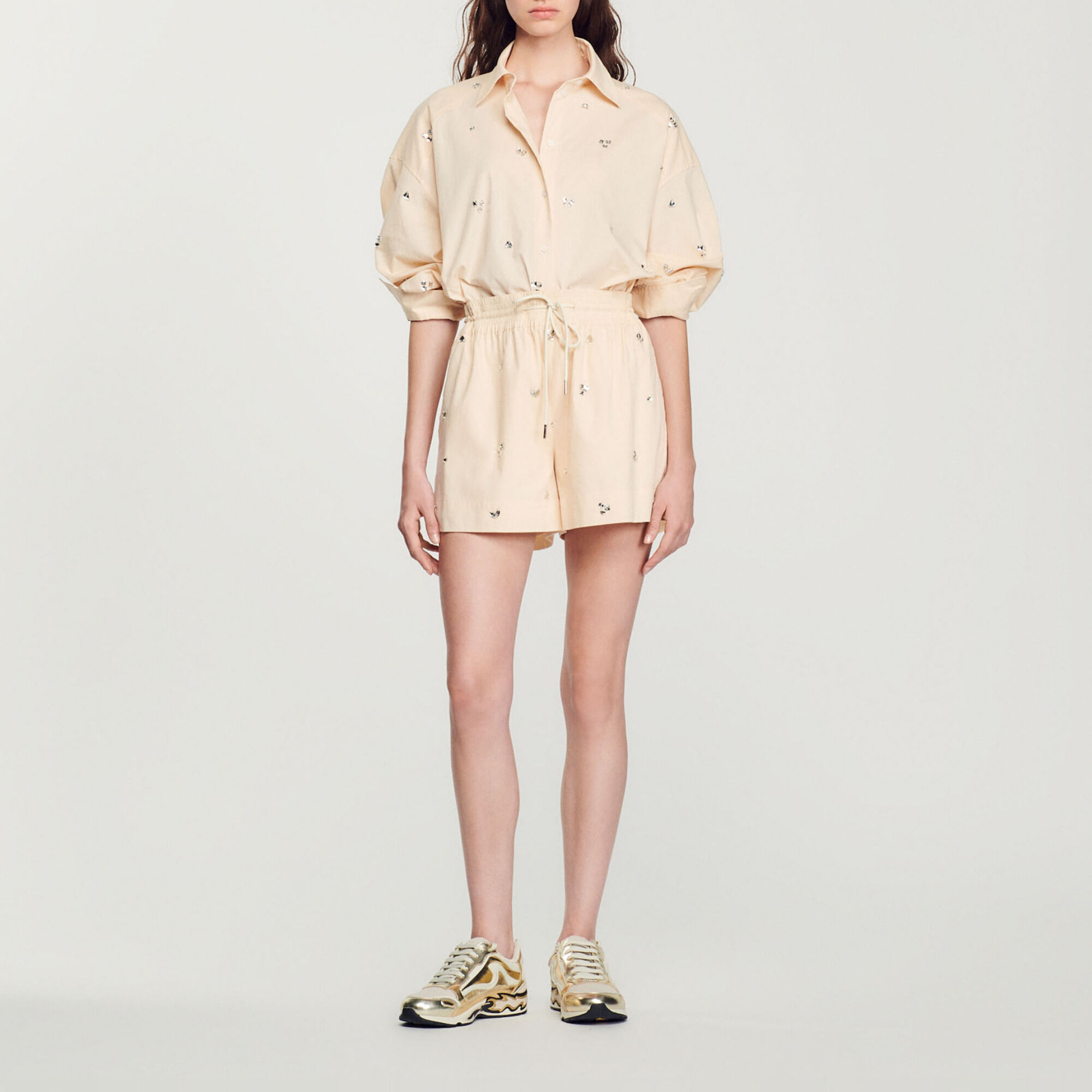 Hand-embroidered embellished shorts