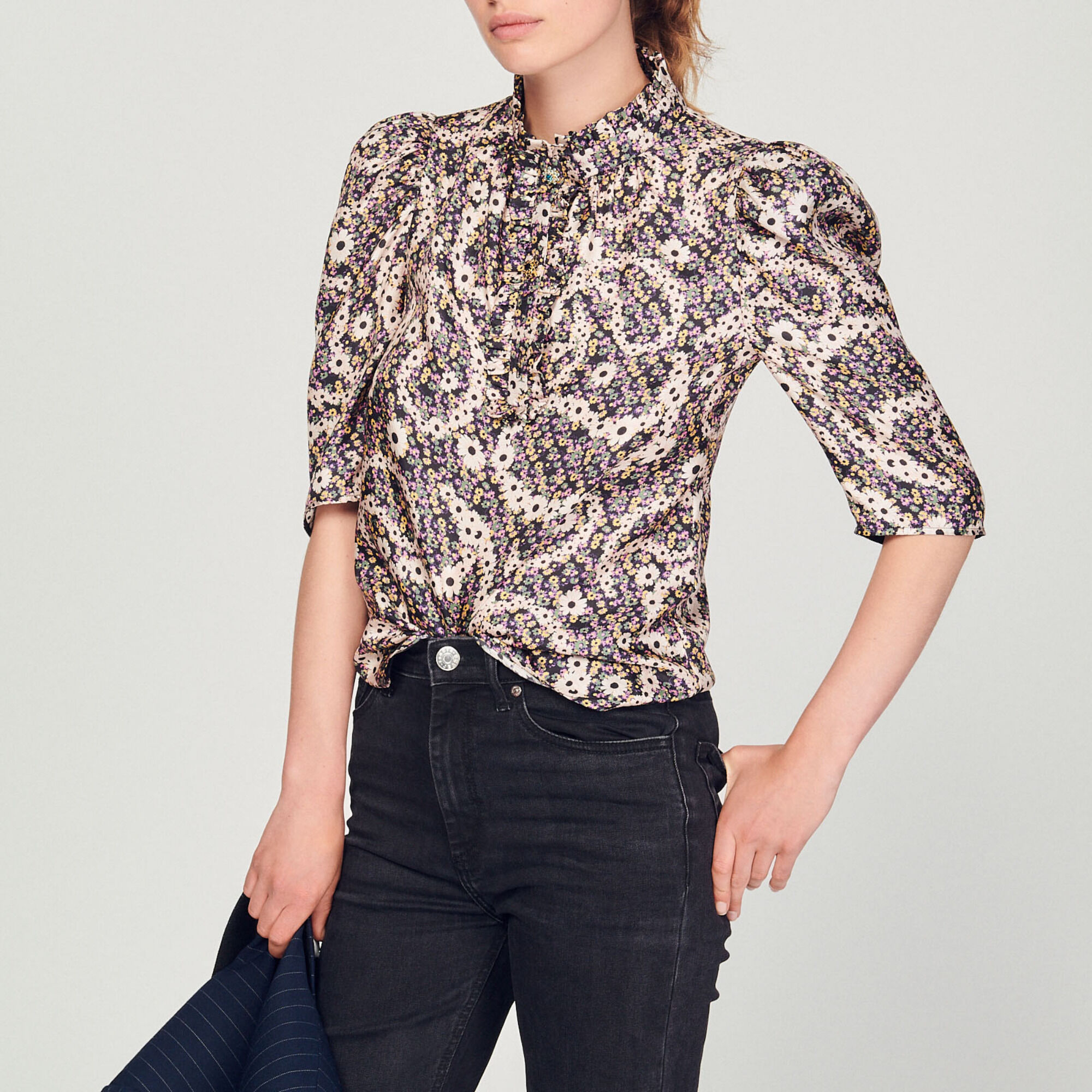 Flowing silk top white / beige For Women | Sandro Paris