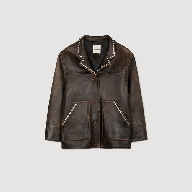 Oversized leather jacket with studs