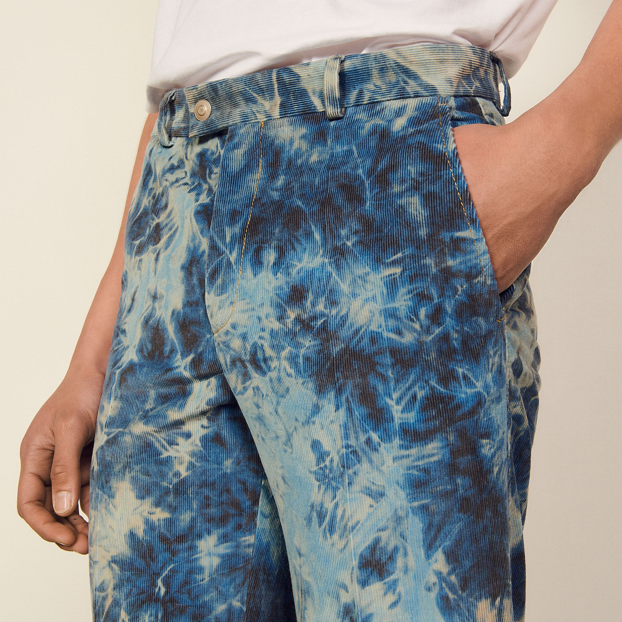 Tie-dye velvet trousers