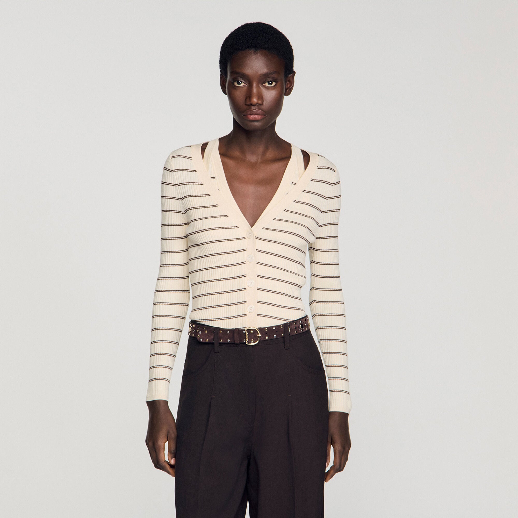 Striped ribbed cardigan