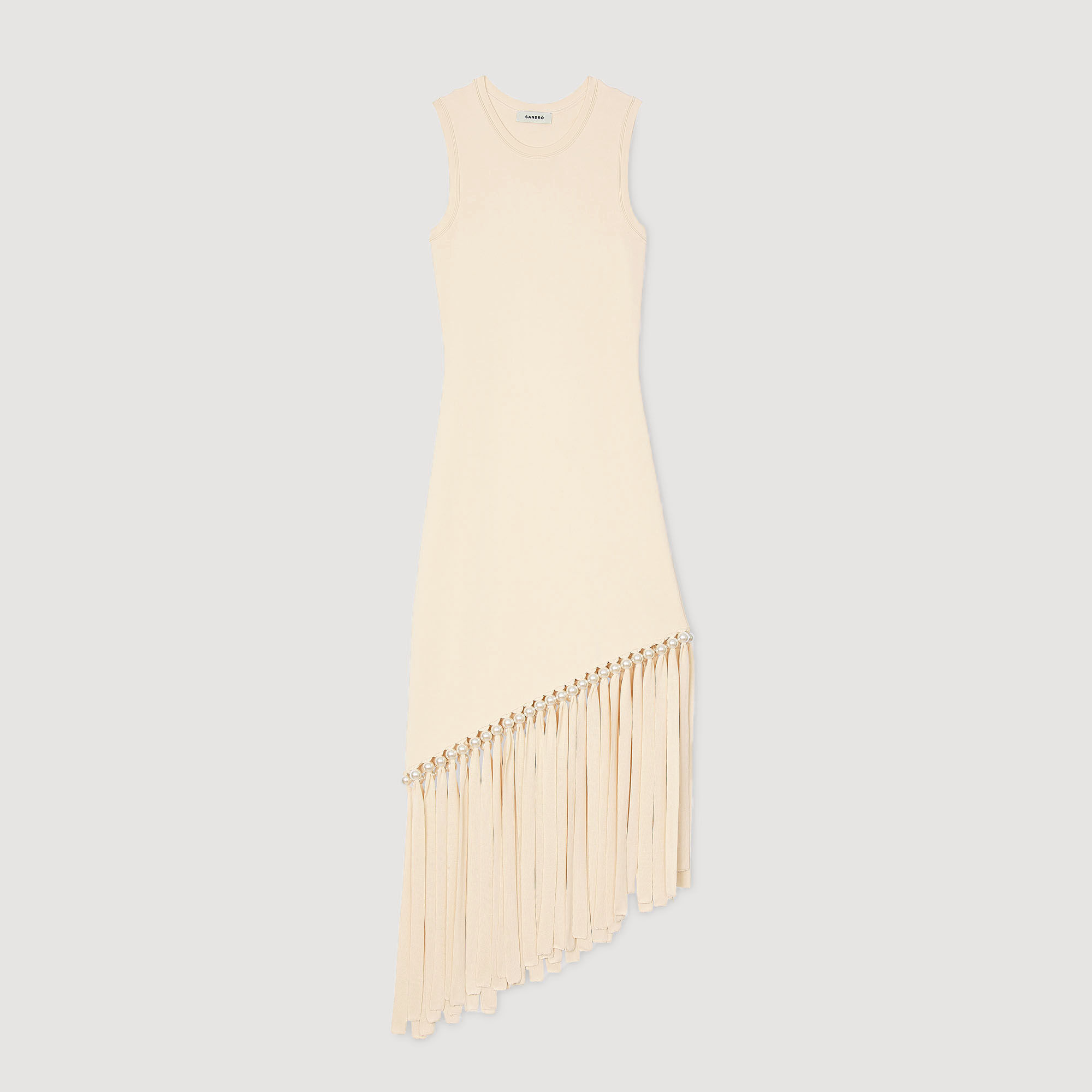 Fringed and beaded knit midi dress