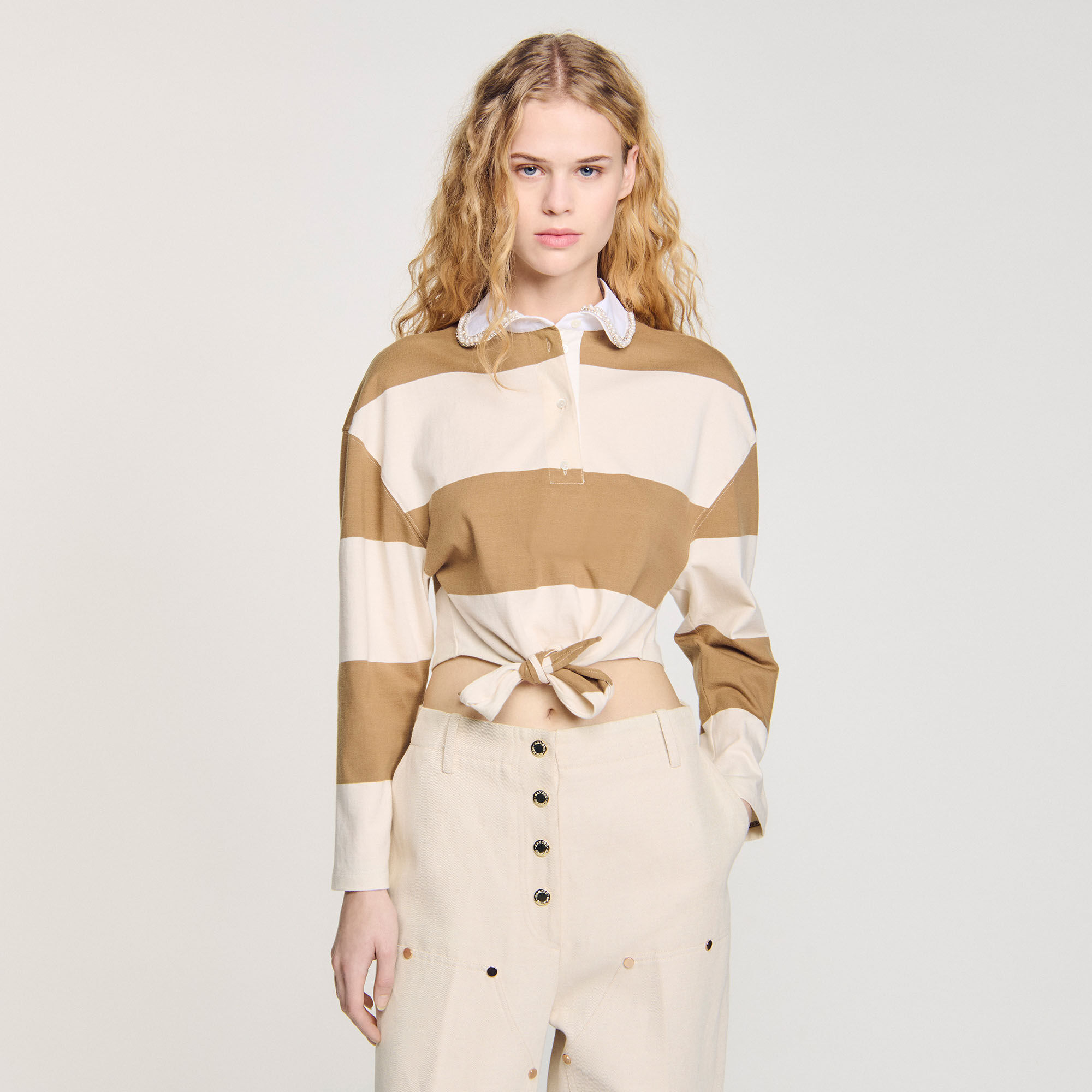 Striped polo-neck T-shirt