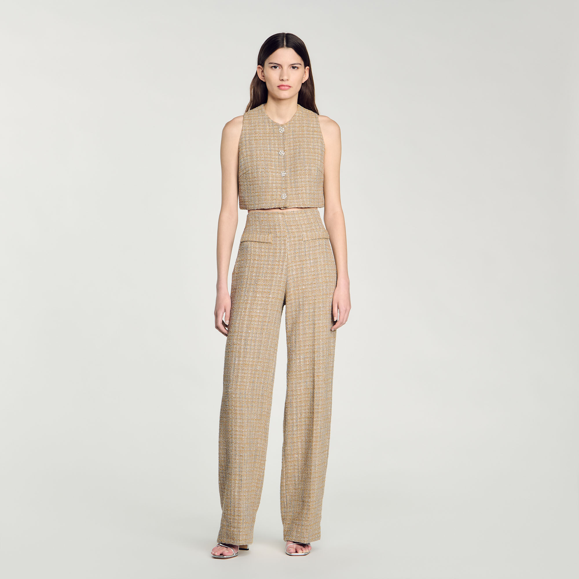 Straight-leg tweed trousers