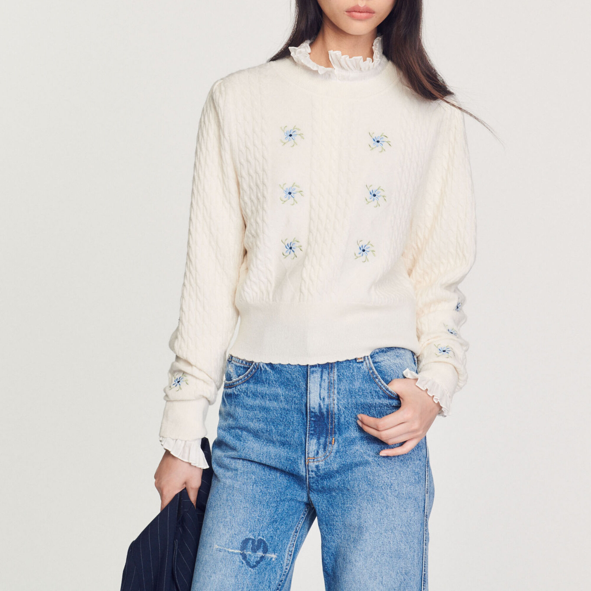 Embroidered knit sweater