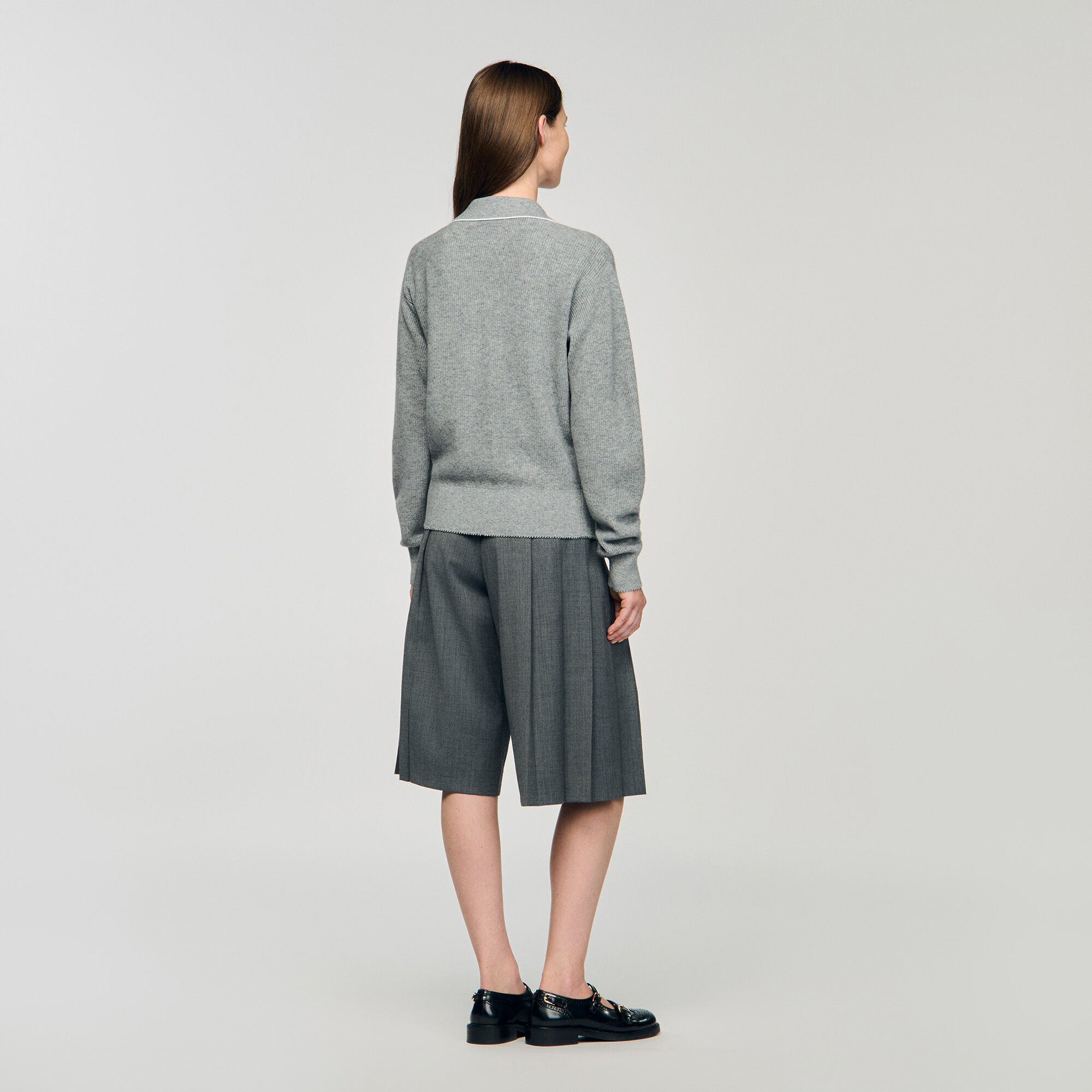 Open polo-collar neck jumper