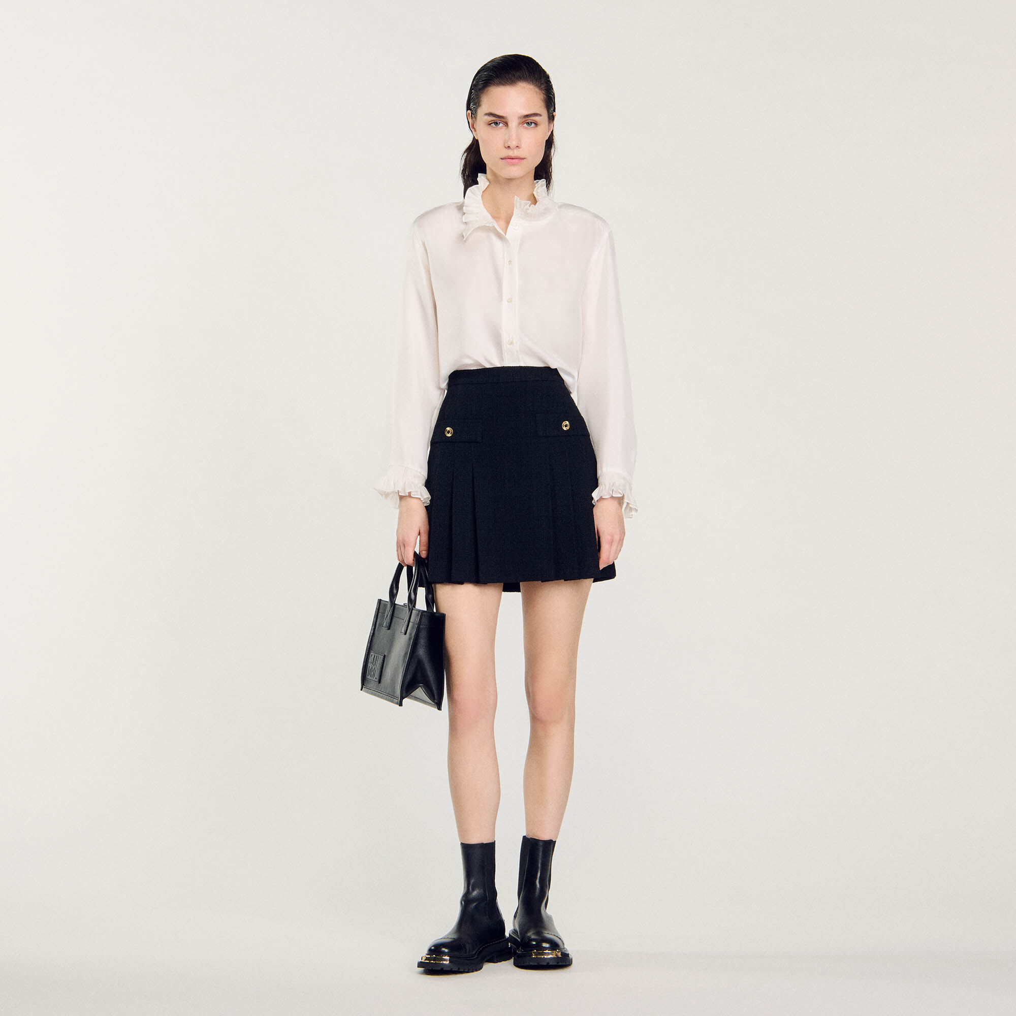 Pleated tweed skirt black gray For Women Sandro Paris