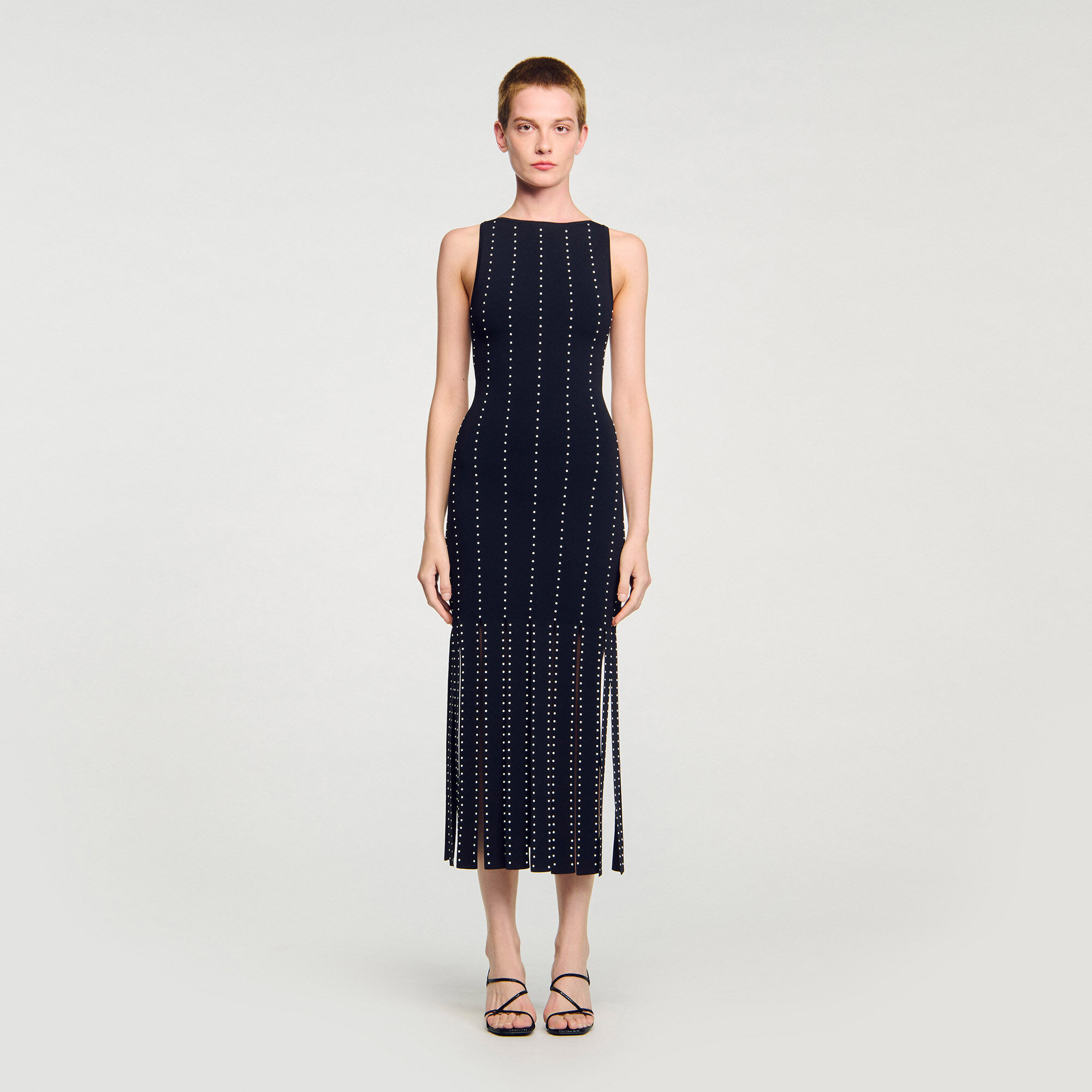 Fringed knit maxi dress