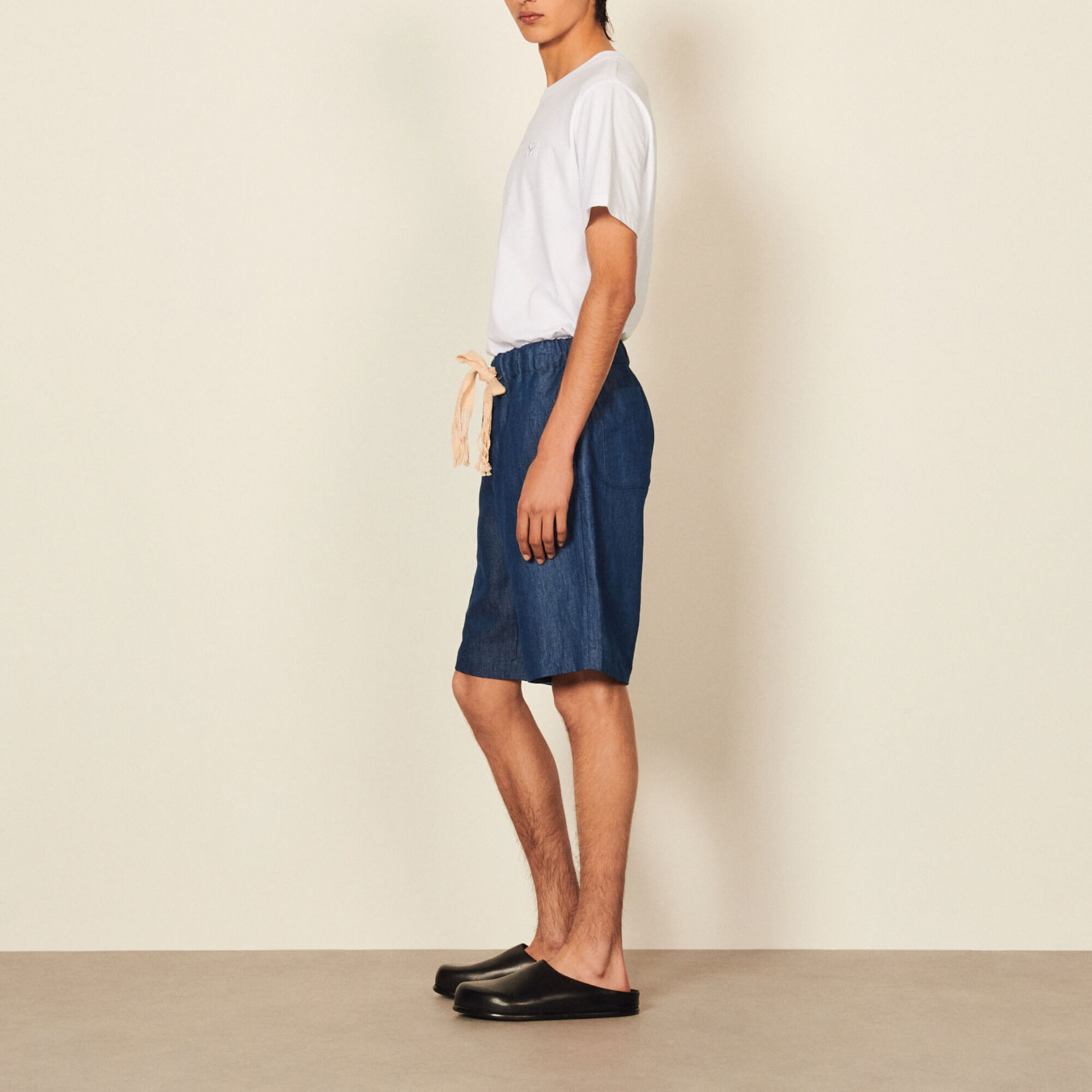 Wide chambray Bermuda shorts