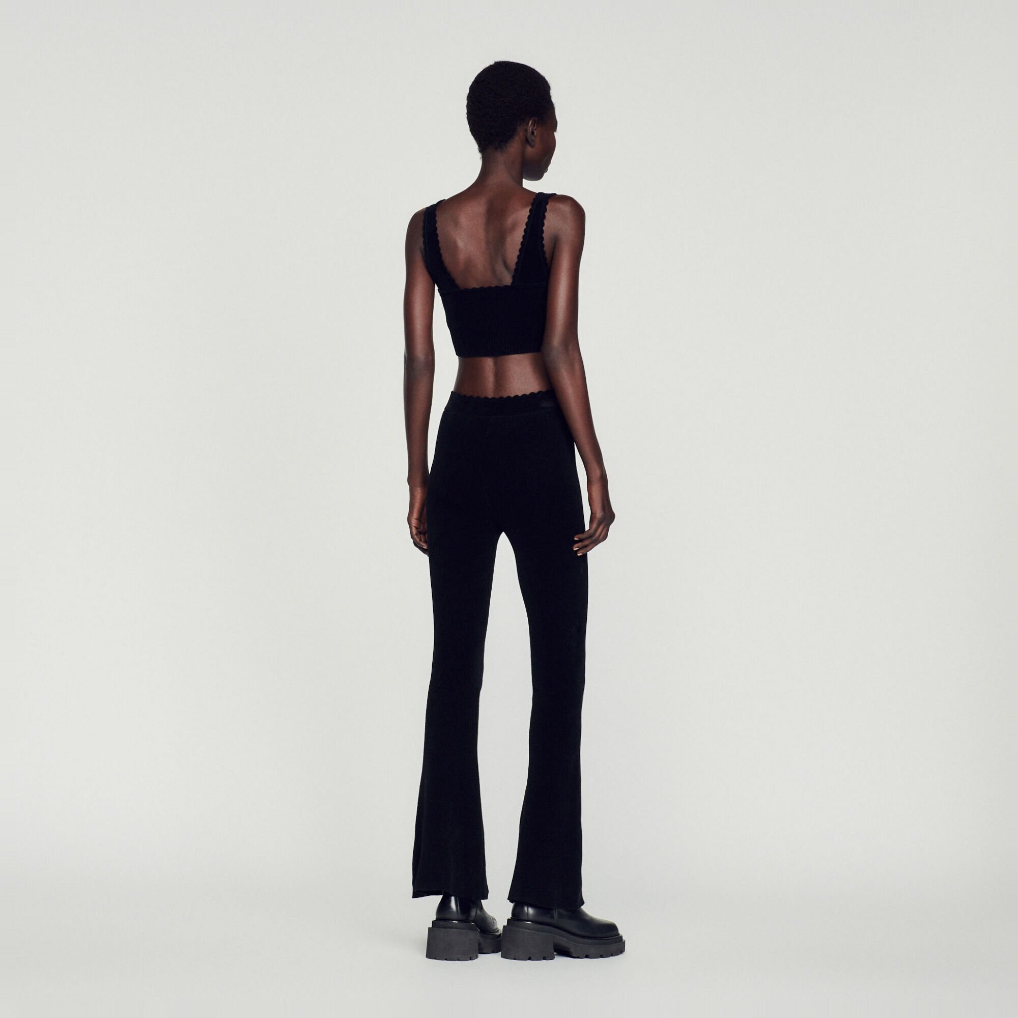 Flared velour knit trousers