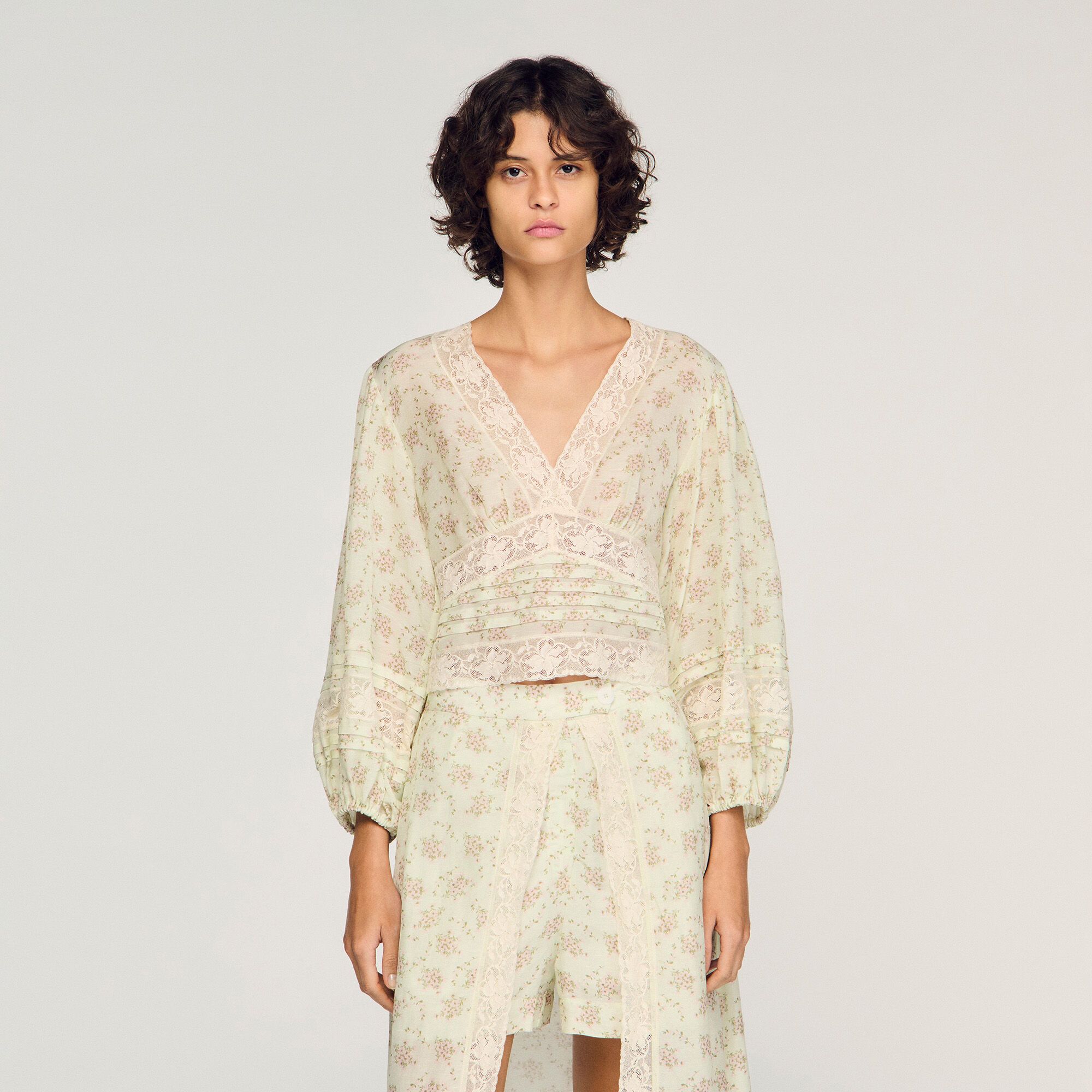 Floral crop top pink For Women | Sandro Paris