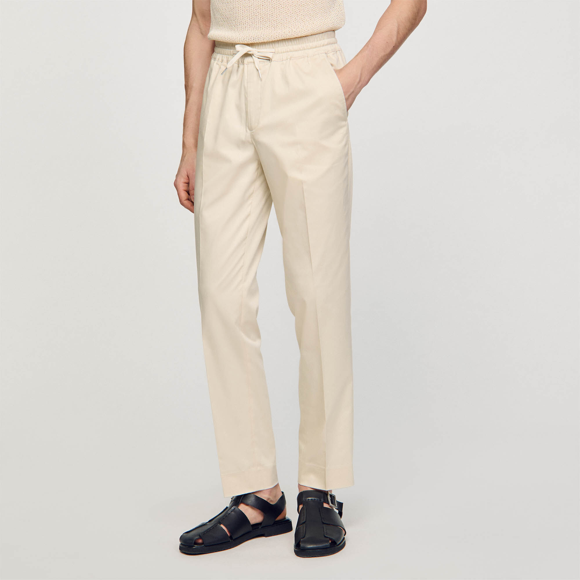 Elasticated straight-leg trousers