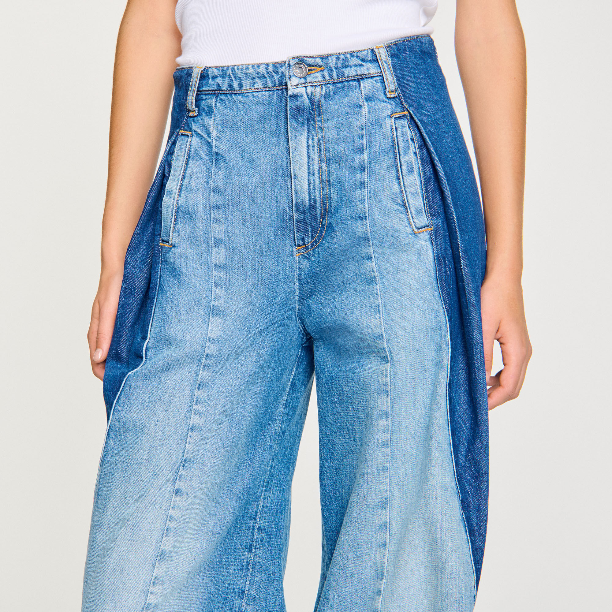 Jeans with contrasting panels blue For Women | Sandro Paris