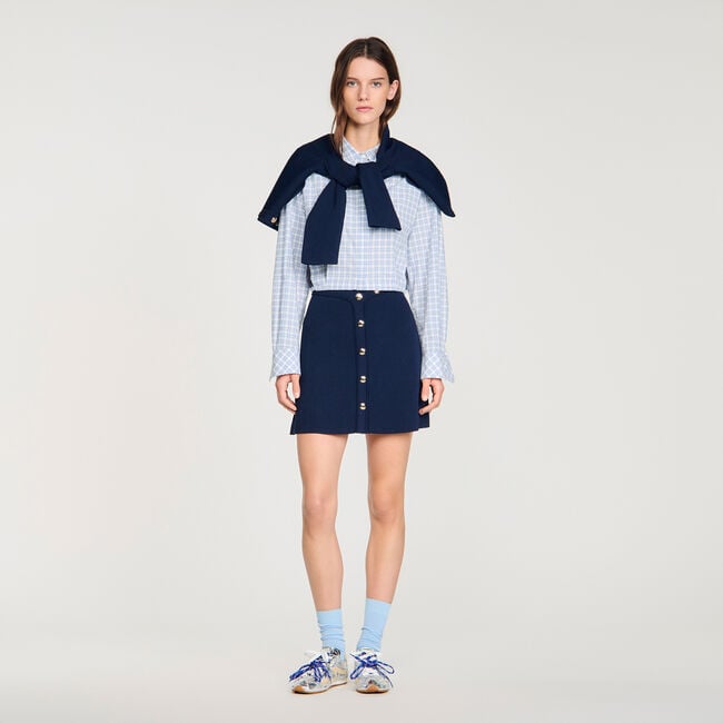 Short ribbed skirt with press studs