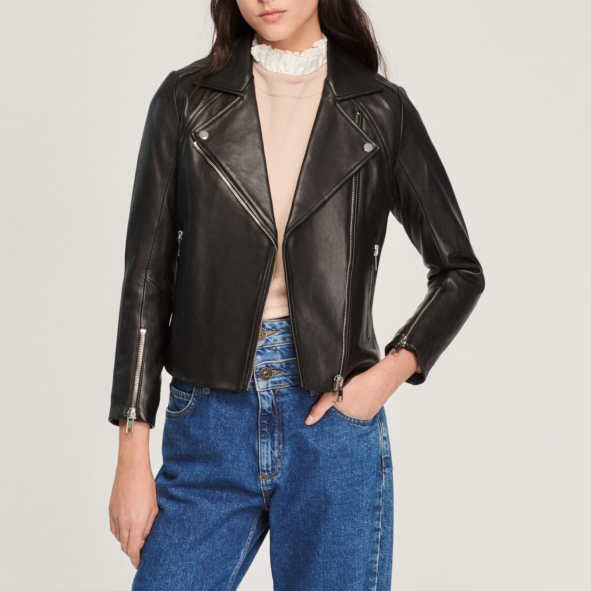 Sandro leather outlet jacket