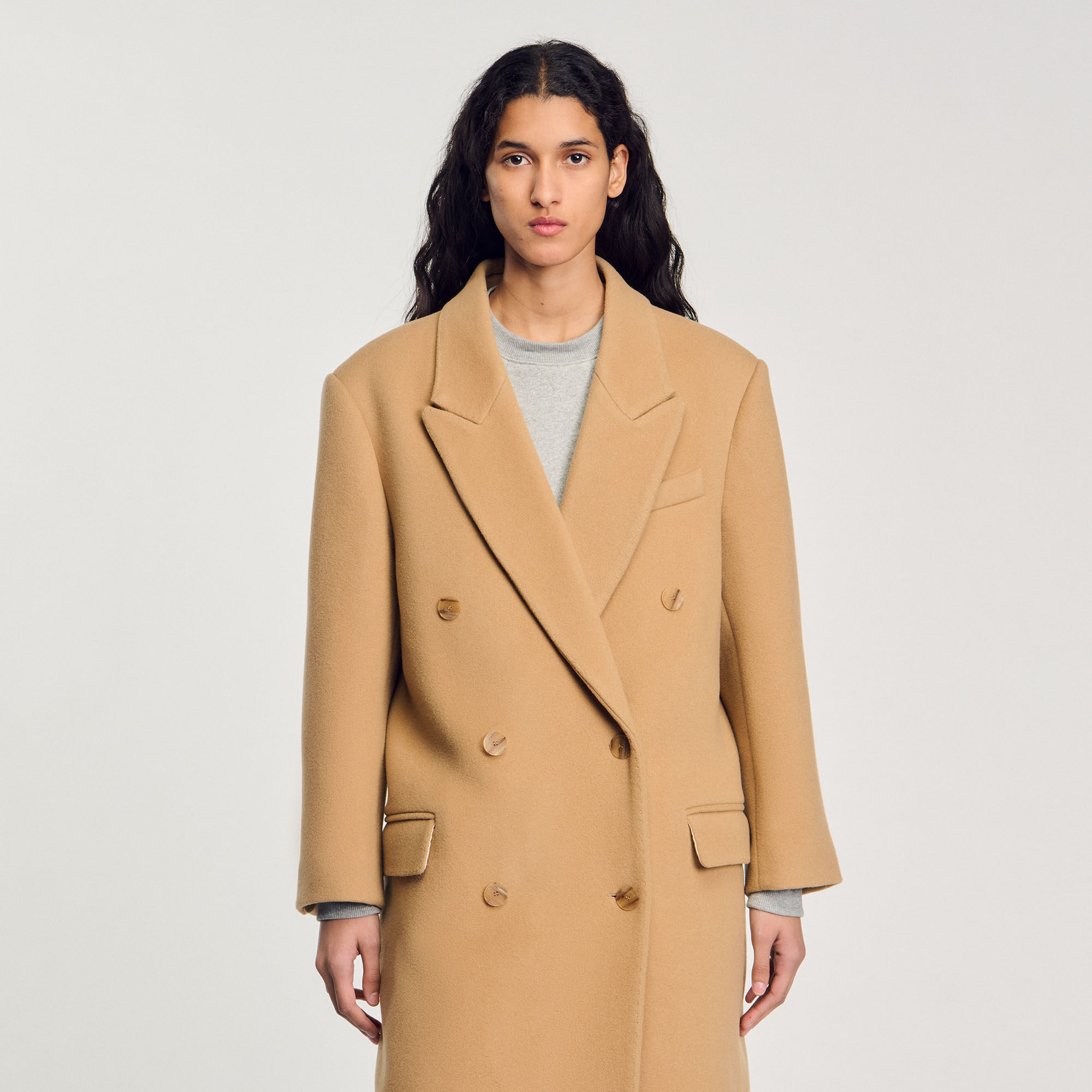 人気TOP white coat wool-blend Long / Paris Sandro | Women For beige ジャケット・アウター