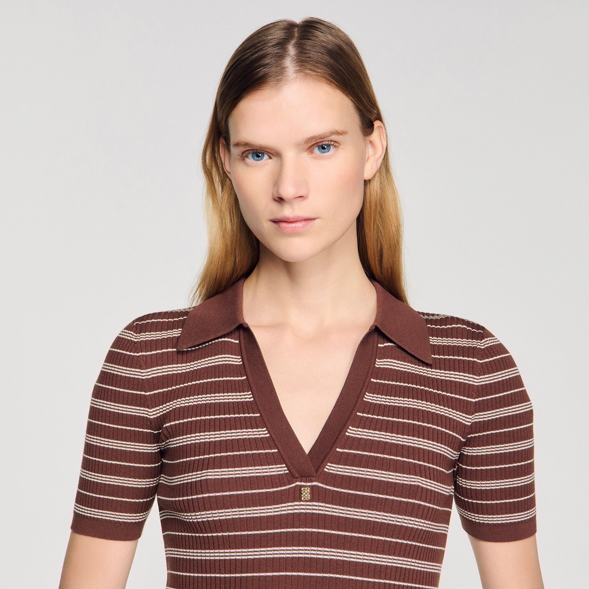 Striped V-neck polo jumper