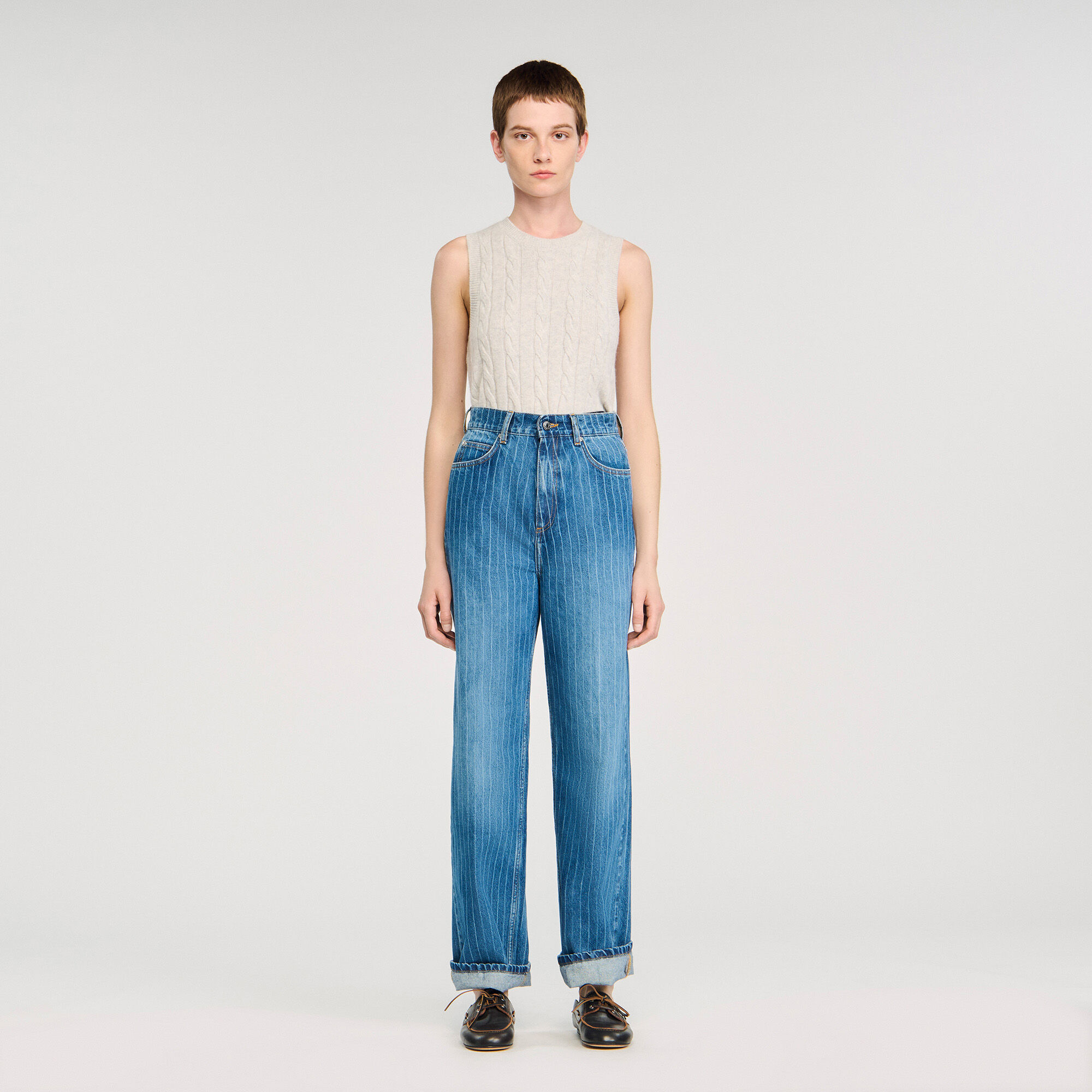 Wide-leg striped jeans