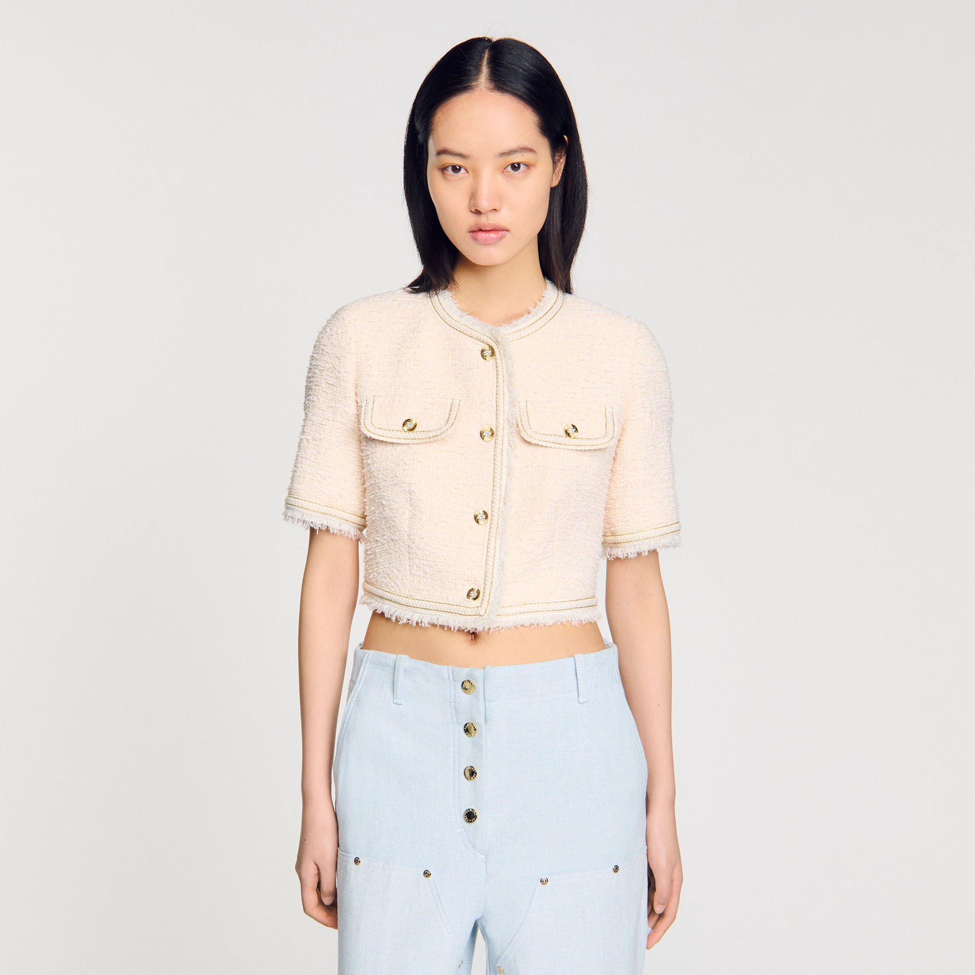 Short-sleeved tweed jacket