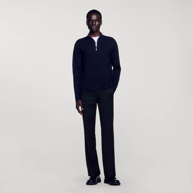 Wool jumper with zip collar