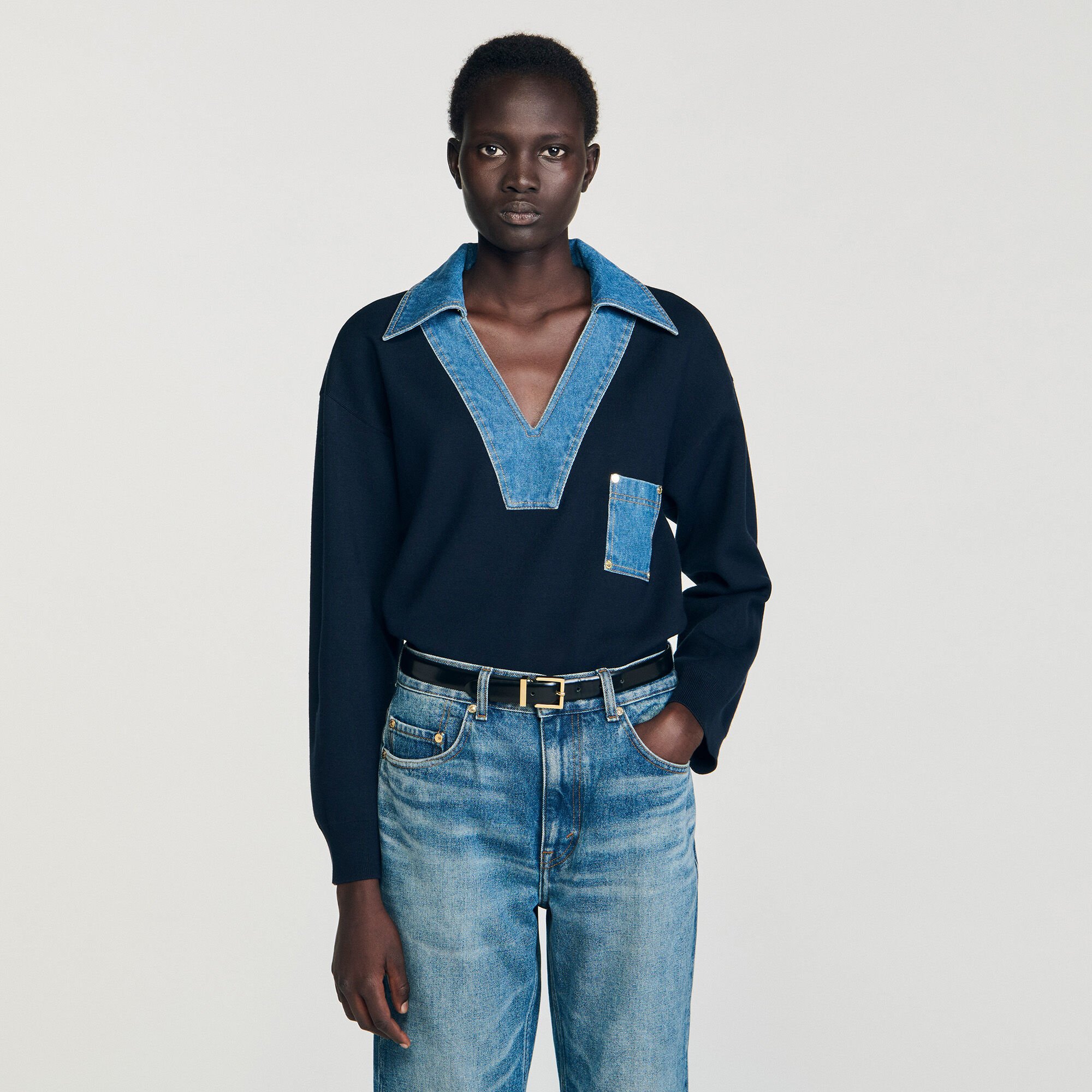 Jumper with denim details