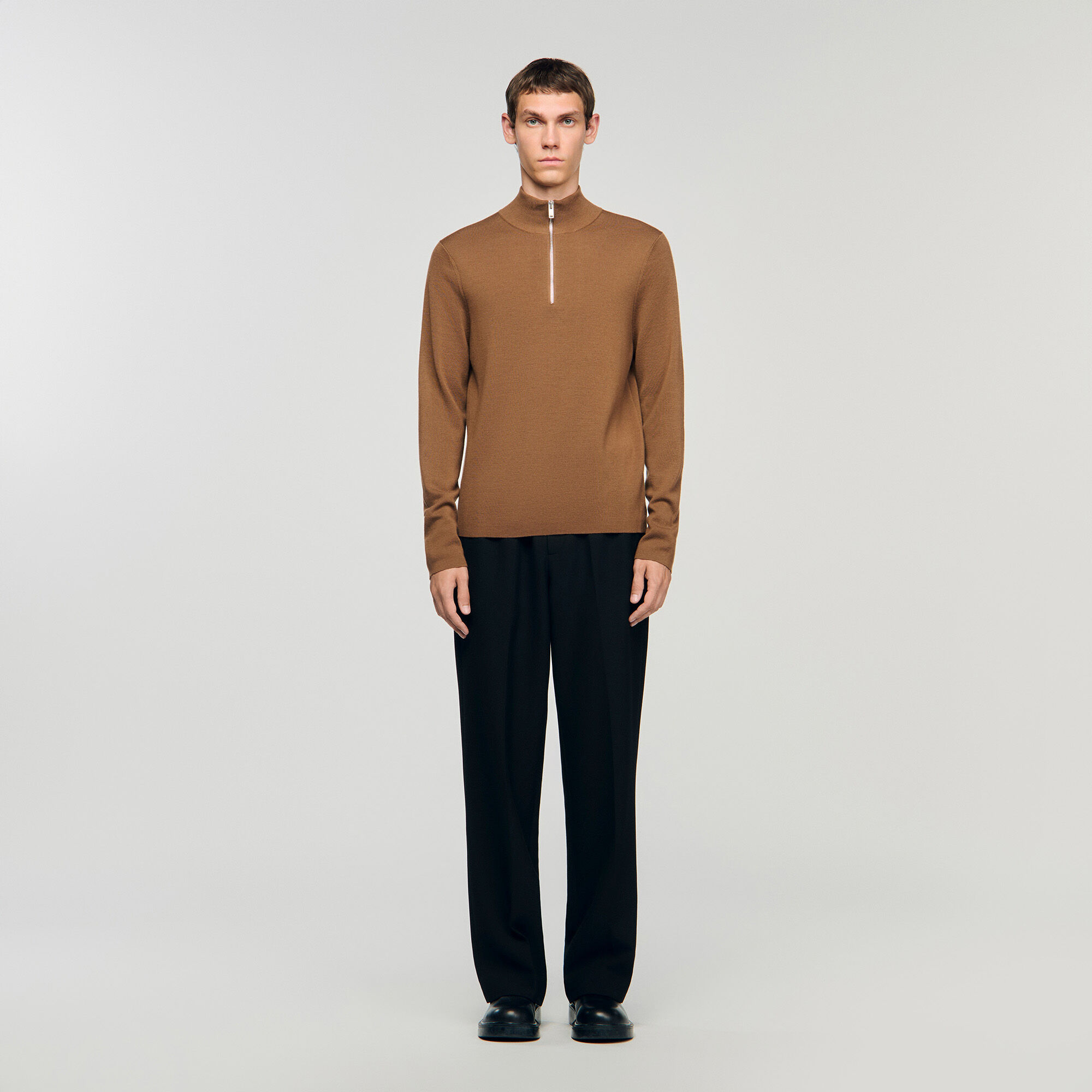 Wool jumper with zip collar
