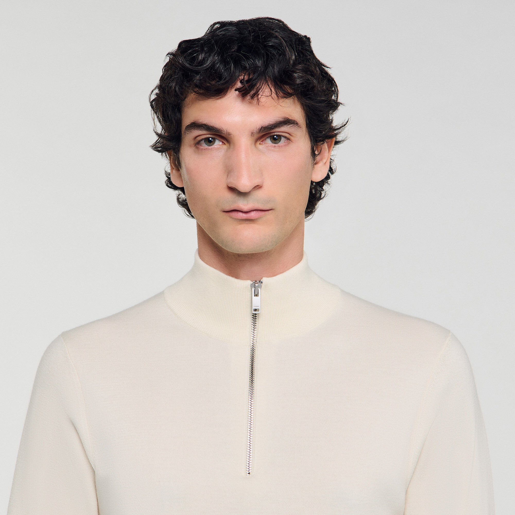 Wool jumper with zip collar