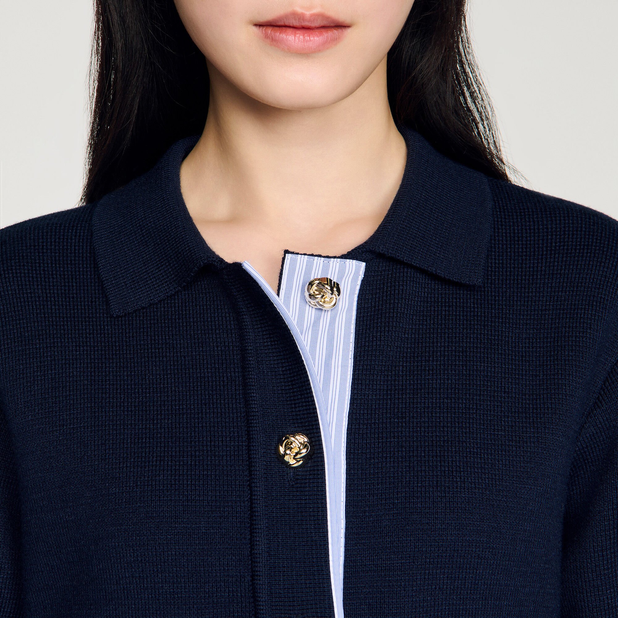 Polo cardigan with poplin details