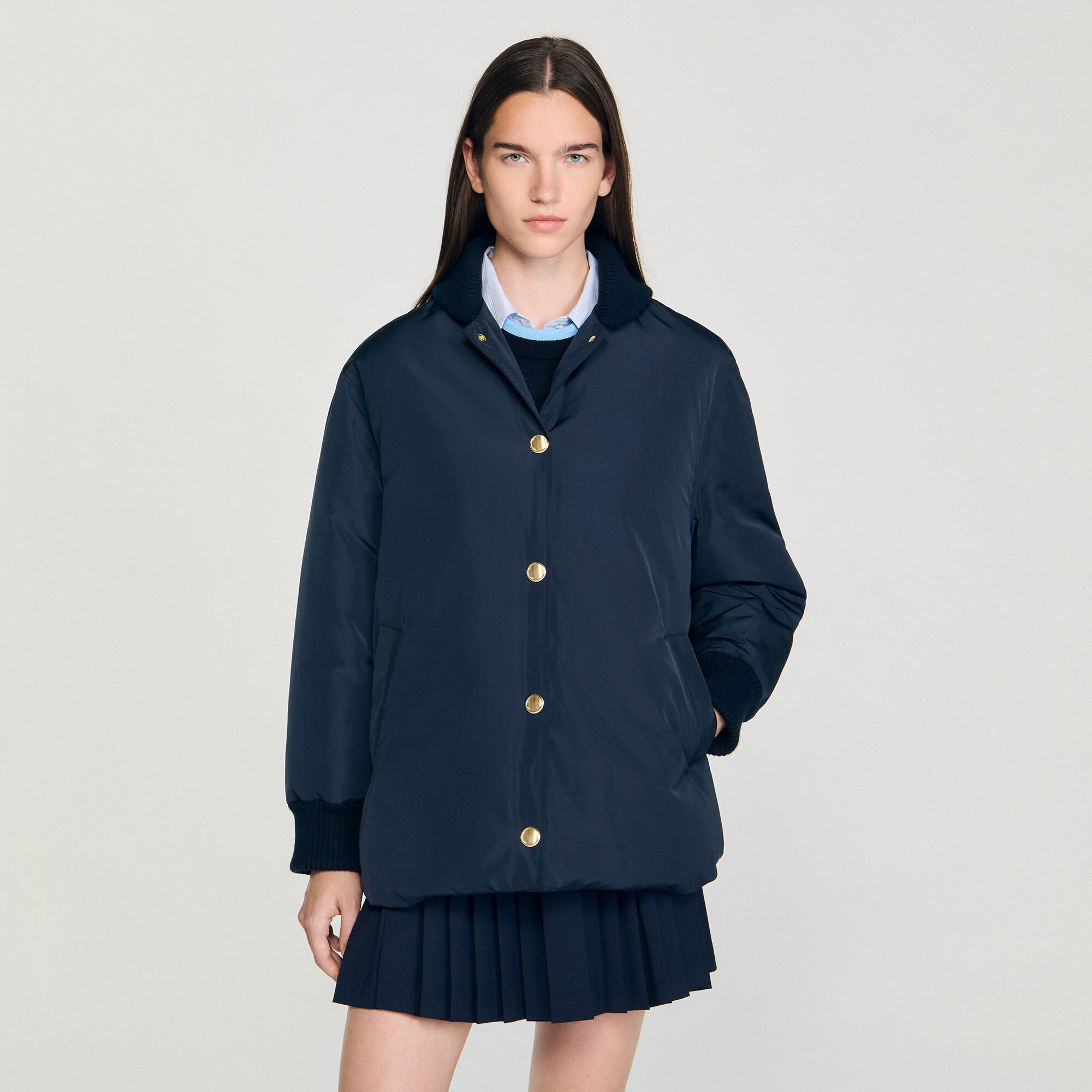 Puffer jacket with teddy collar