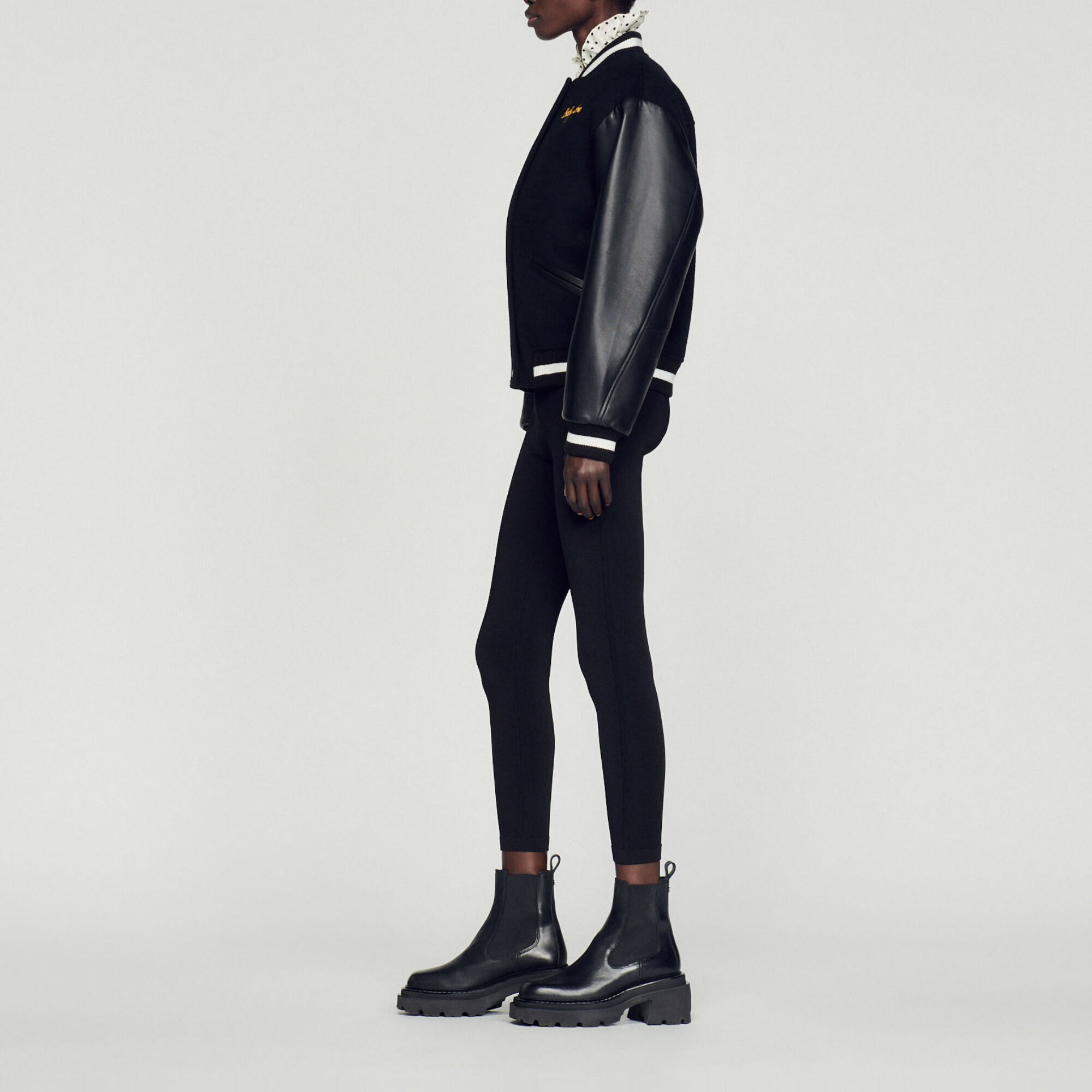 Wool and leather varsity jacket black / gray For Women