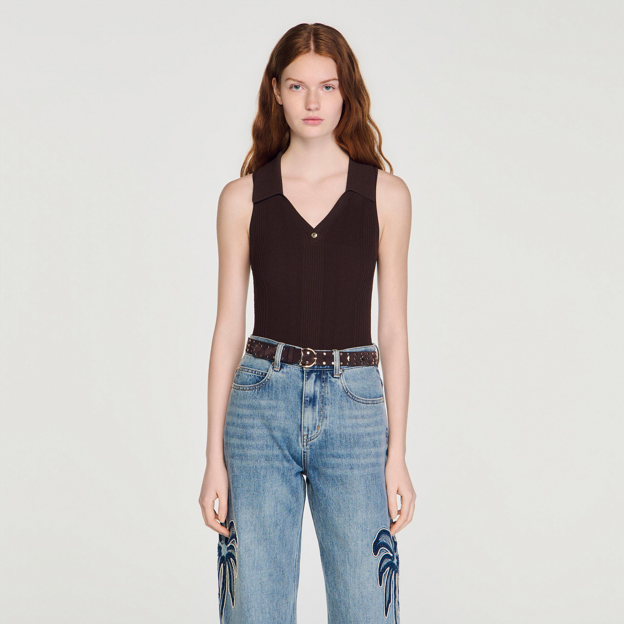 Ribbed knit polo bodysuit