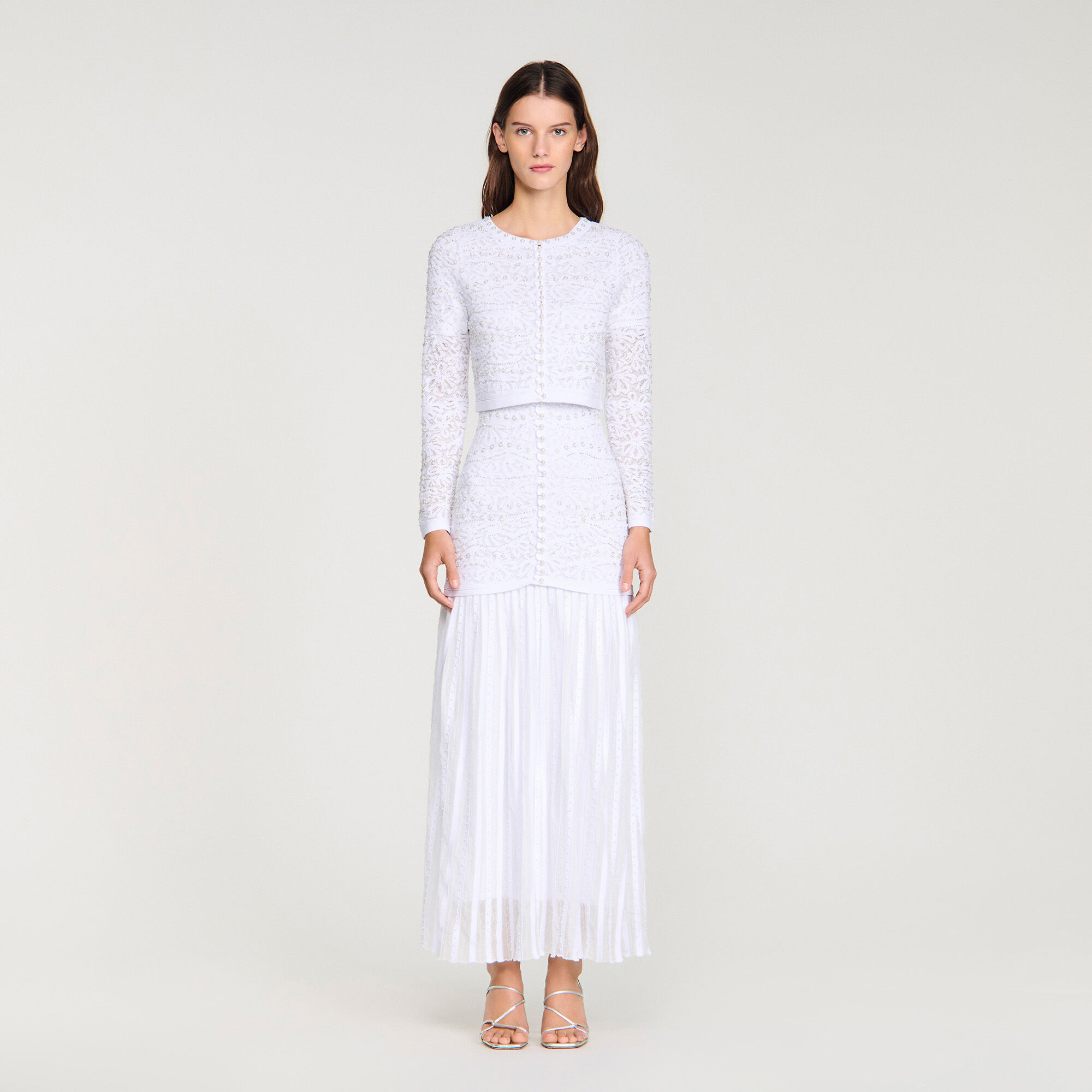 Cropped pearled cardigan