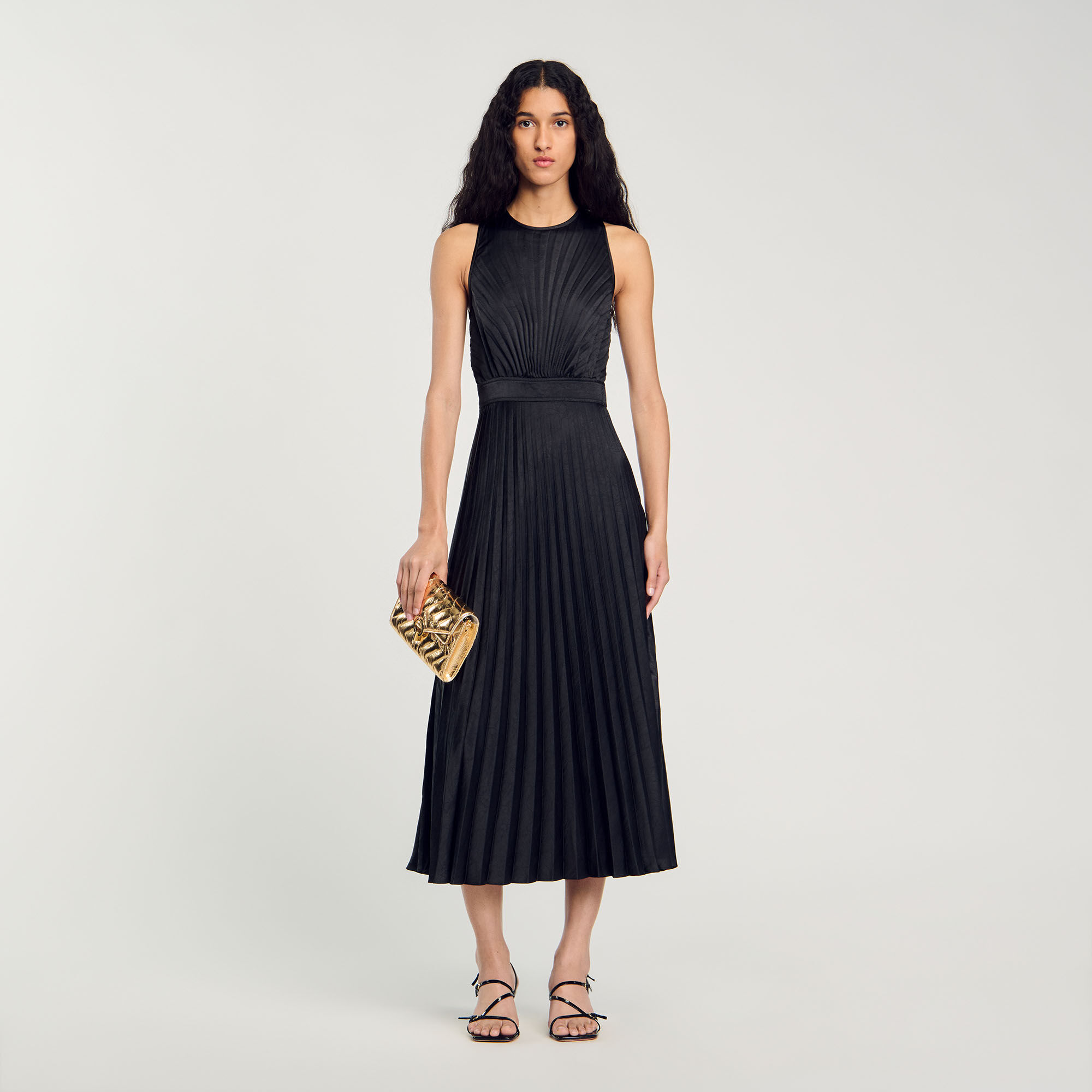Pleated maxi dress black gray For Women Sandro Paris