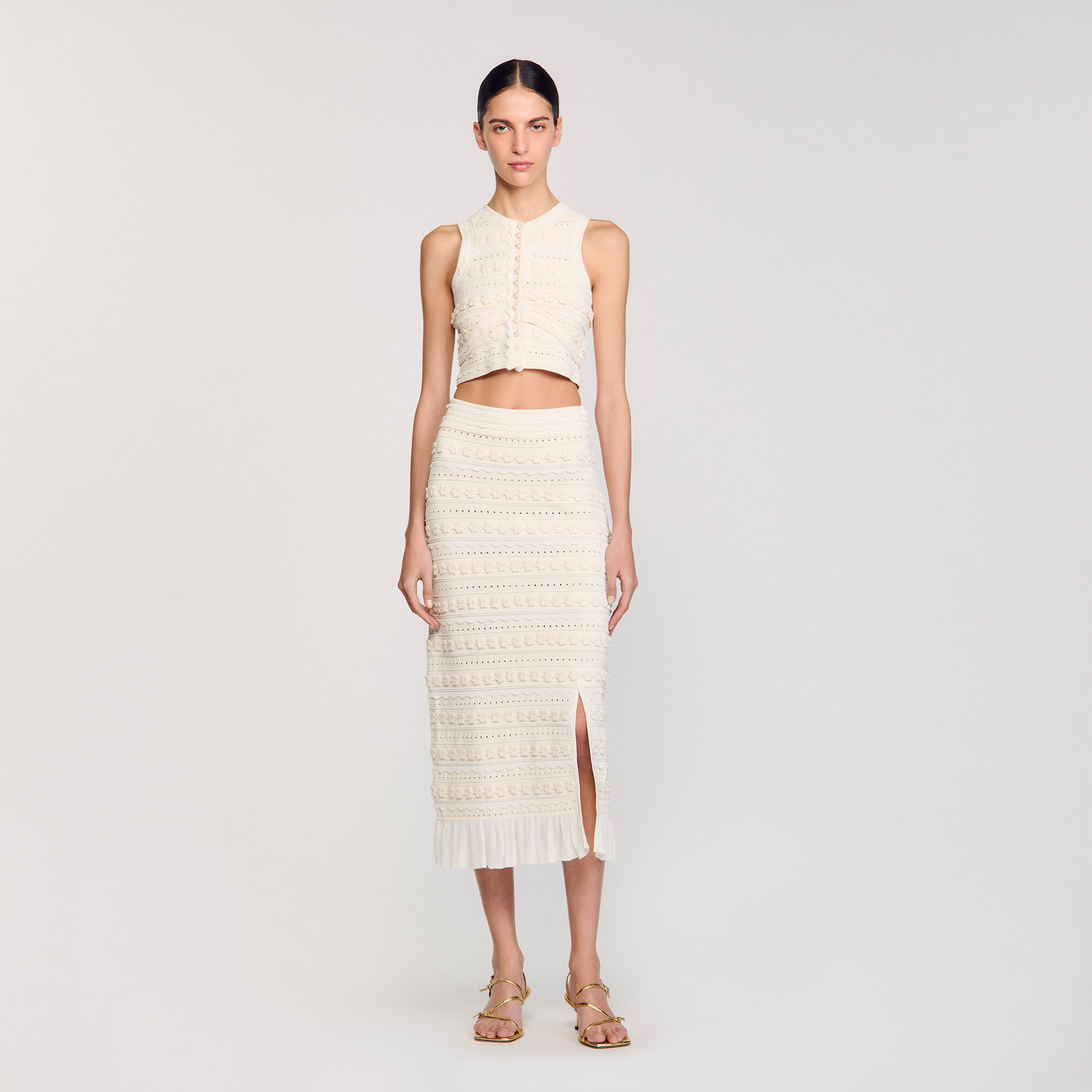 Long skirt with crochet detailing