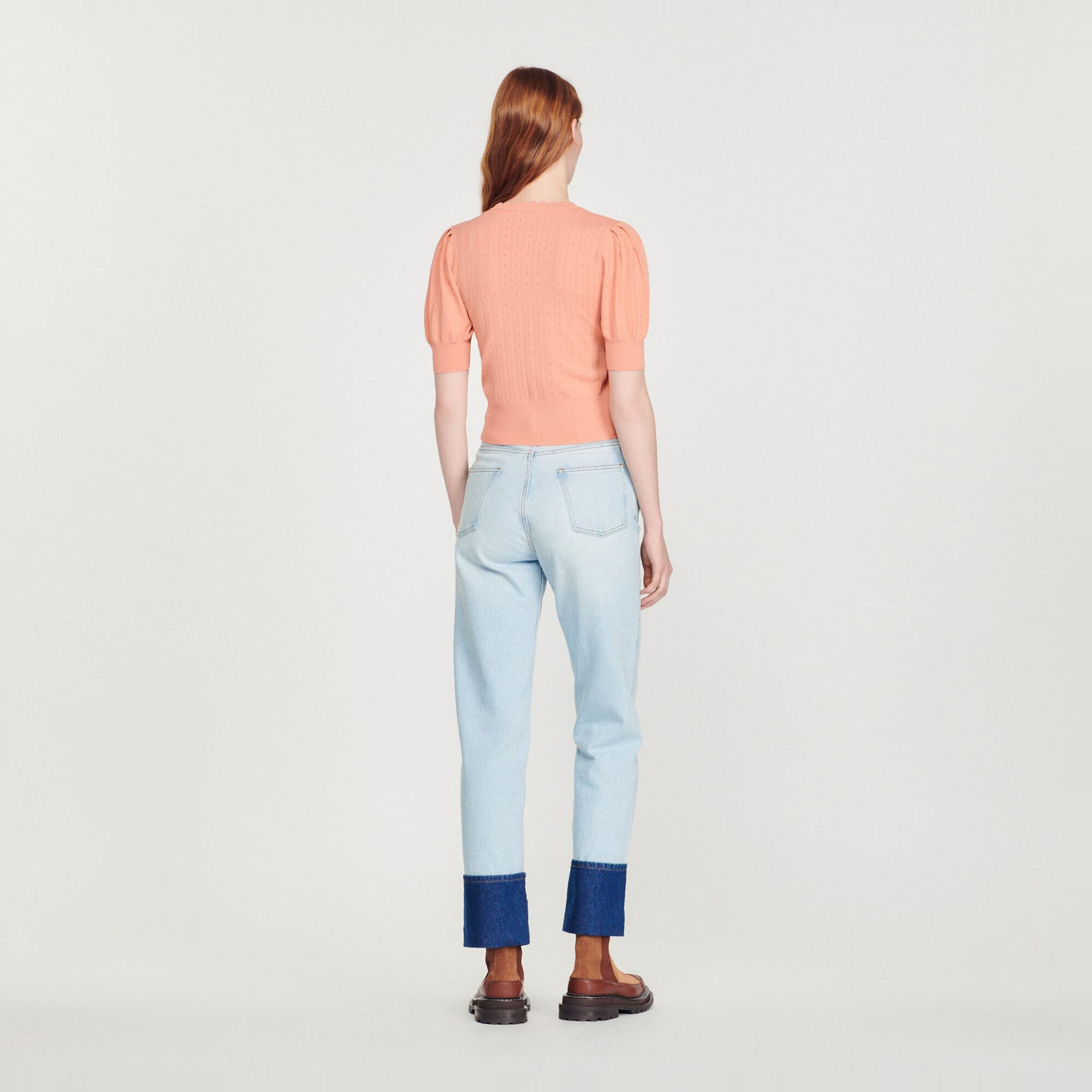 Cropped cardigan with balloon sleeves