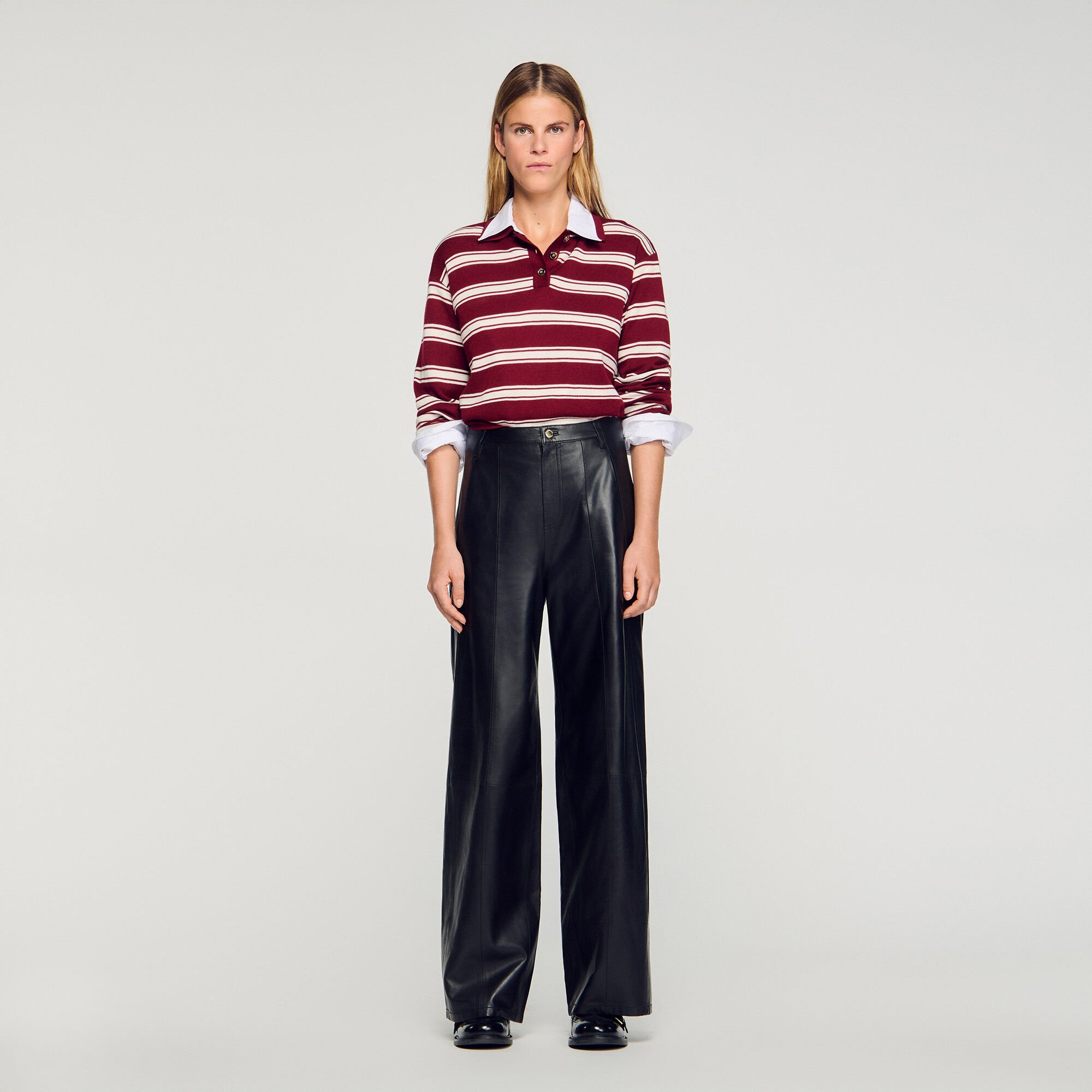 Wide-leg leather trousers
