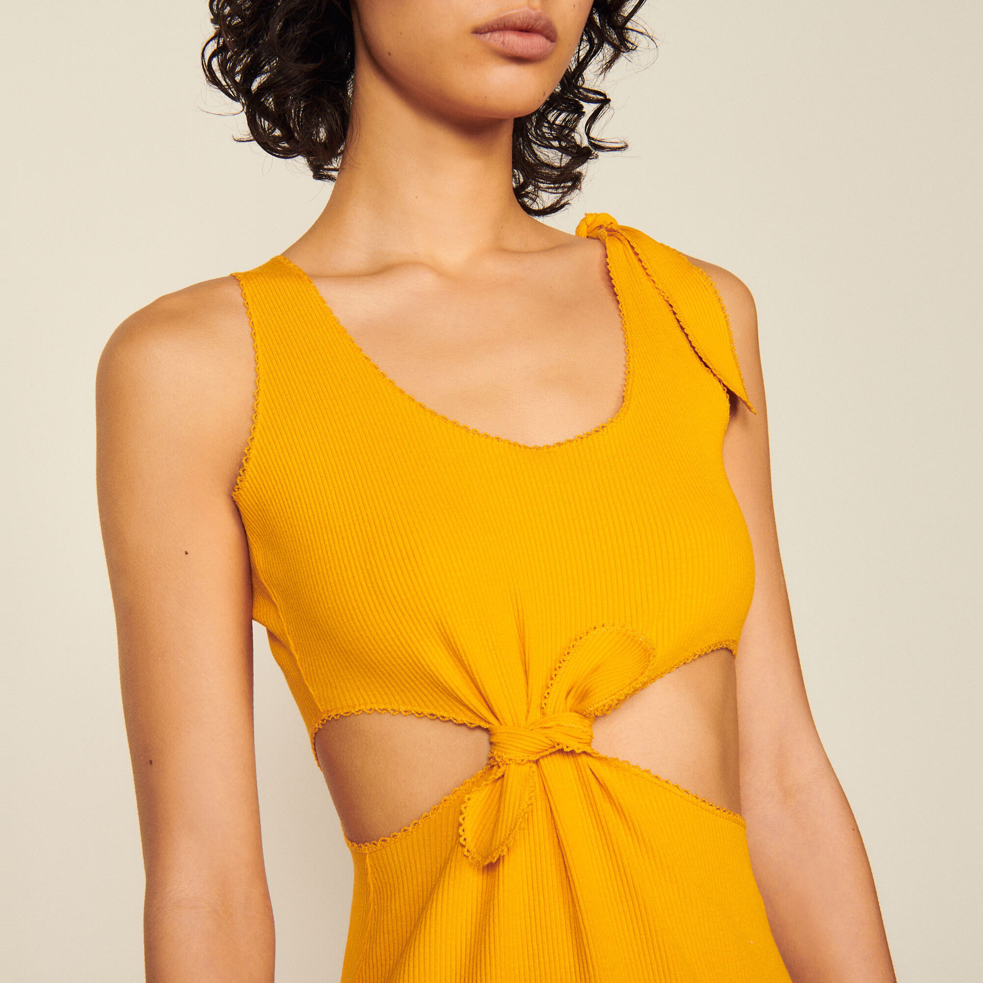 Midi dress with openwork on the sides yellow / orange For