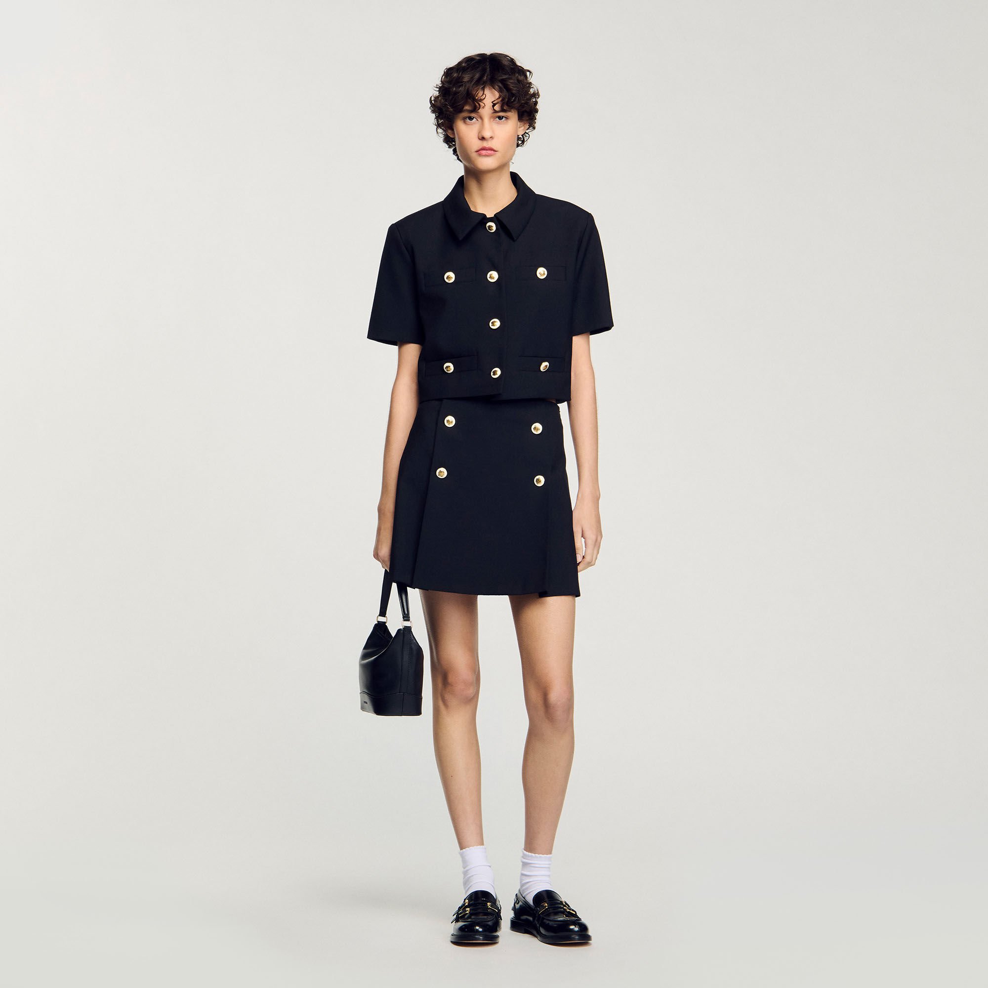 Short pleated skirt black / gray For Women | Sandro Paris