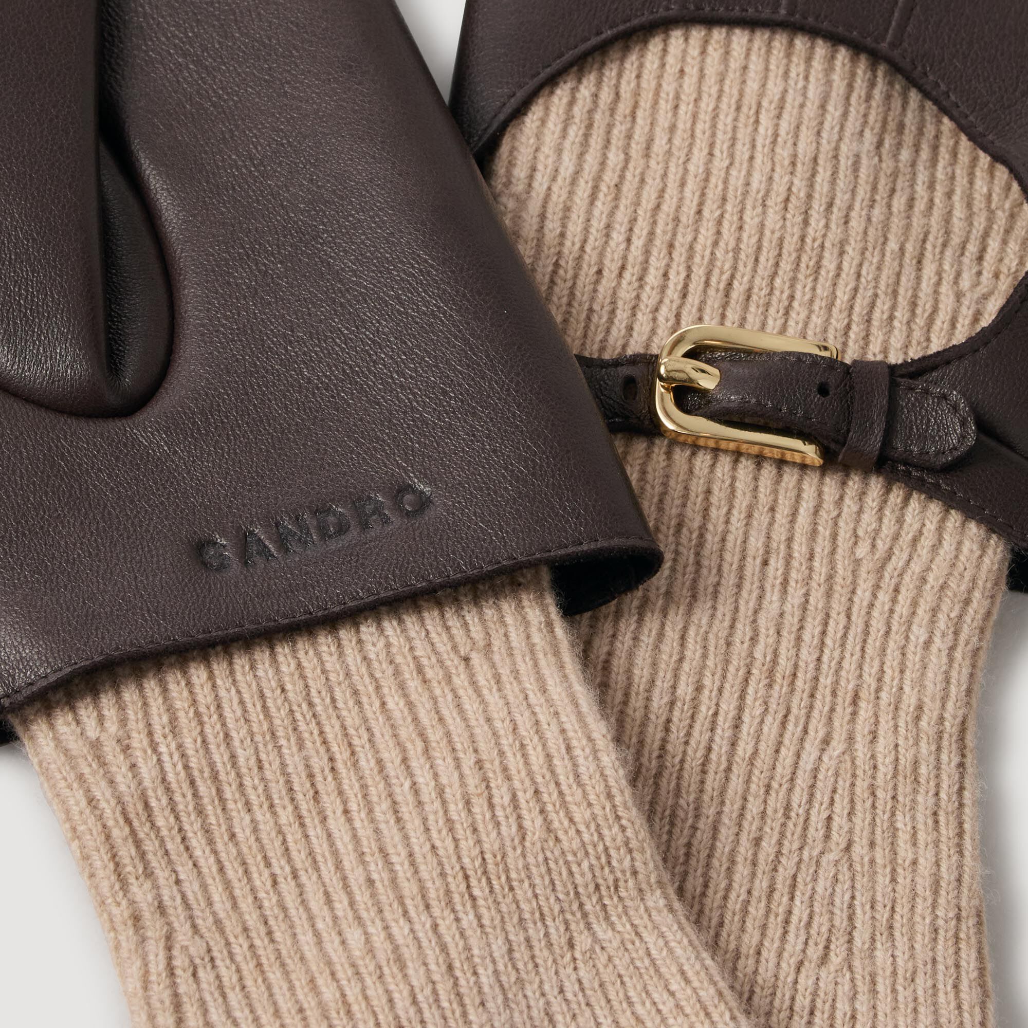 Long knit and leather gloves