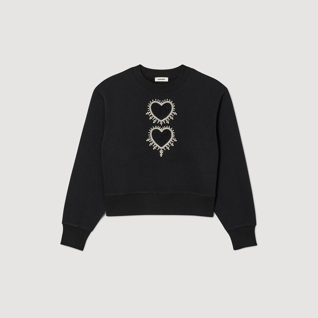 Sweatshirt with rhinestone hearts