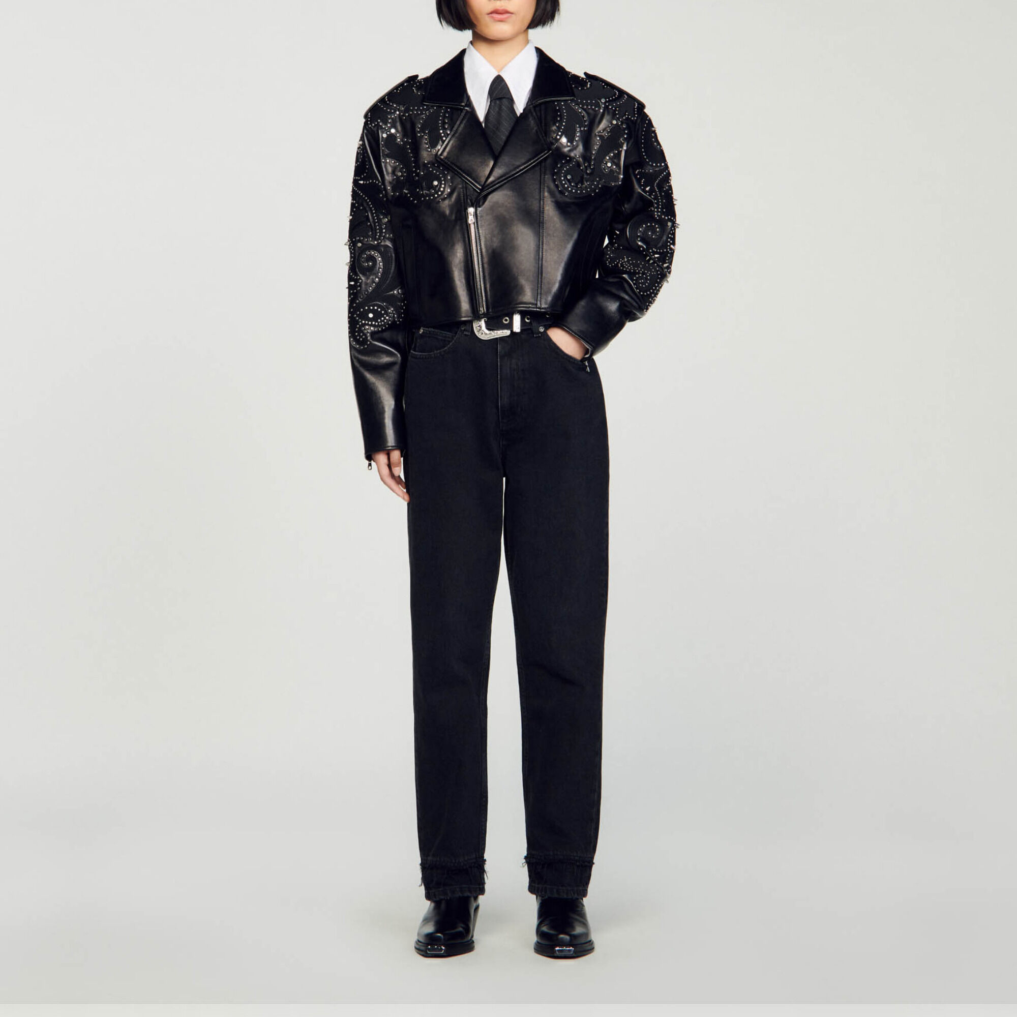 Sandro leather outlet jacket