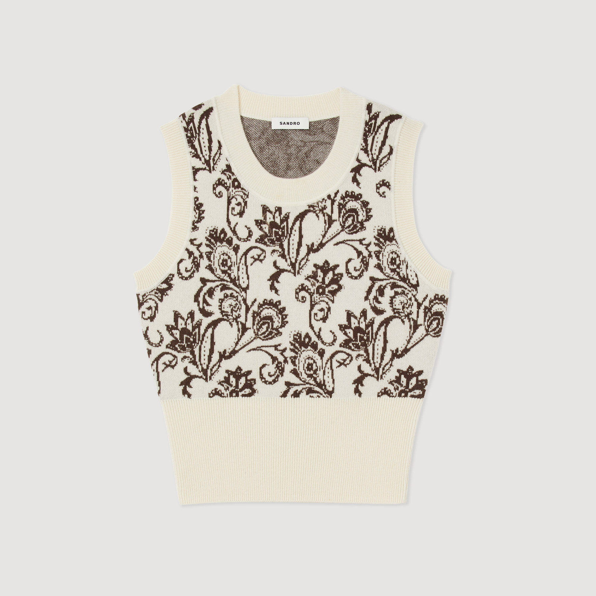Sleeveless sweater with paisley print