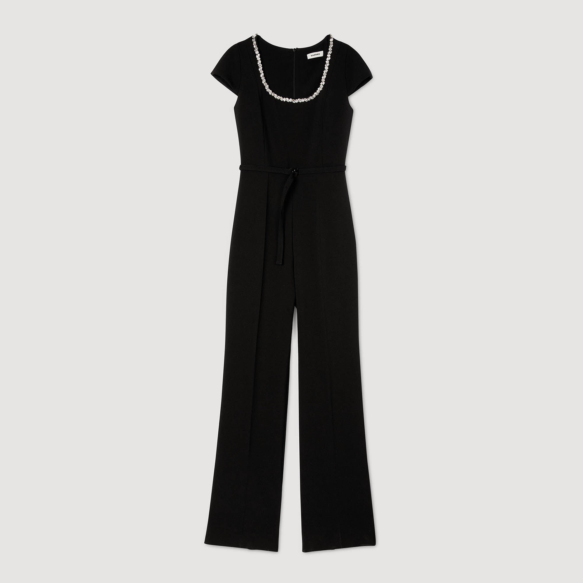 Jumpsuit with rhinestone collar