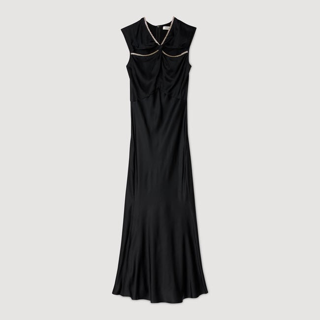 Satin maxi dress with rhinestones