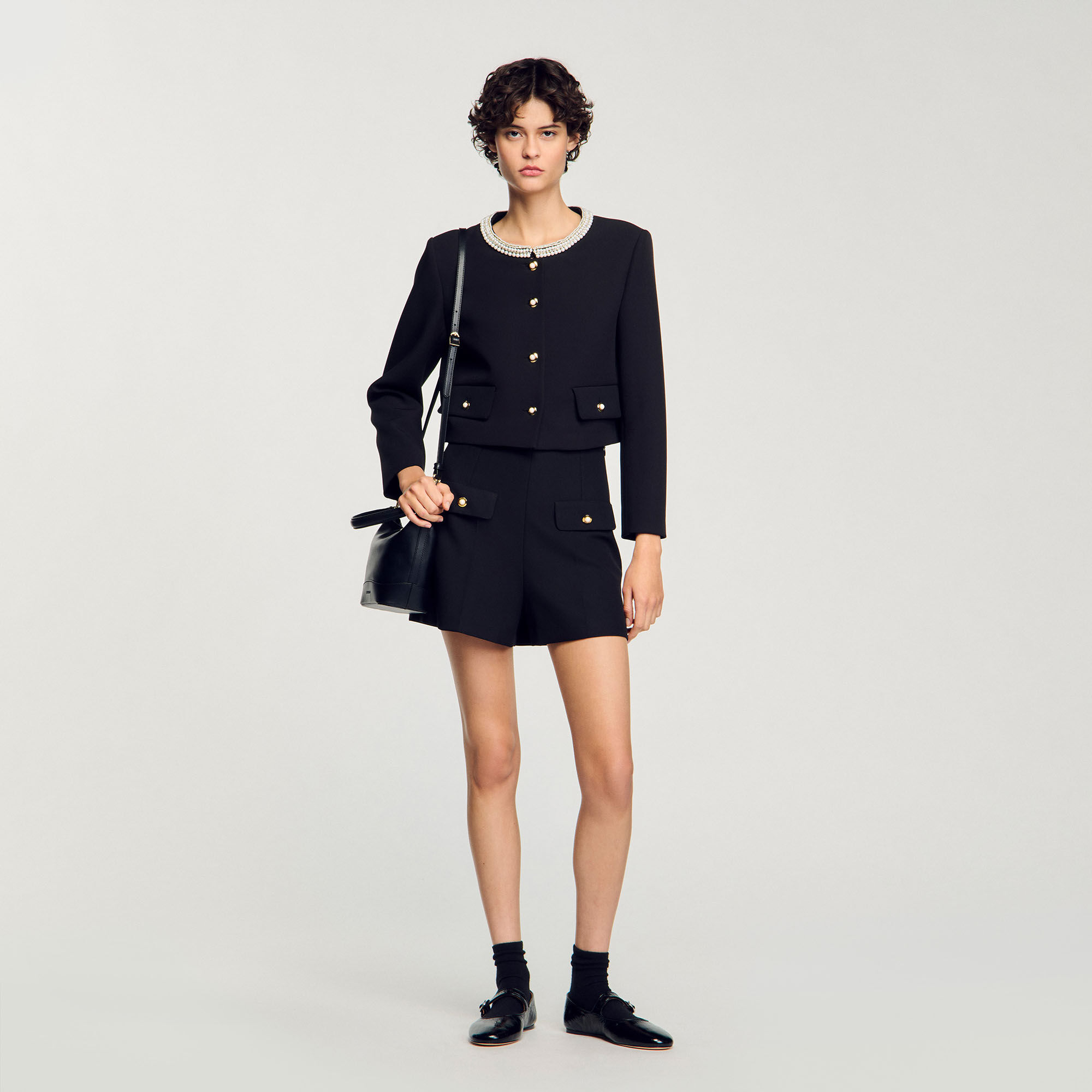 High-waisted shorts black / gray For Women | Sandro Paris