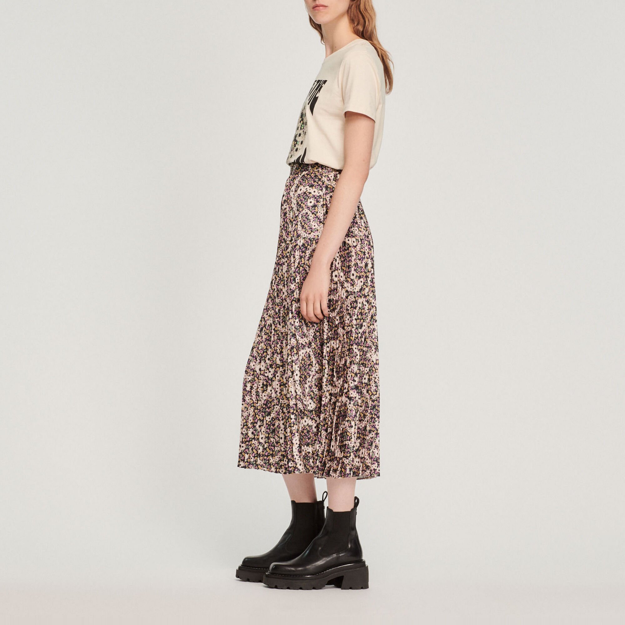 Printed midi skirt with pleats