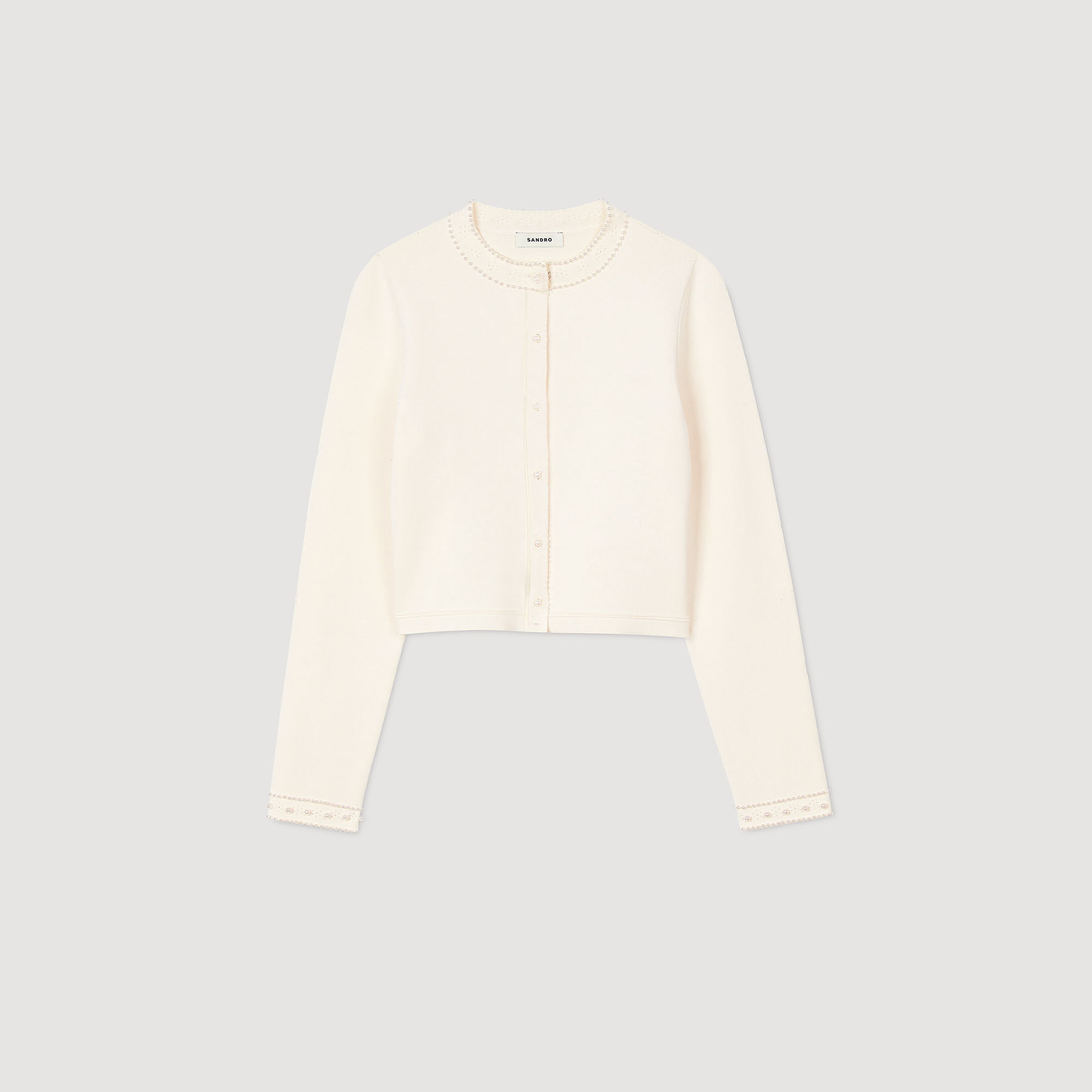 Cropped cardigan with peal buttons white / beige For Women