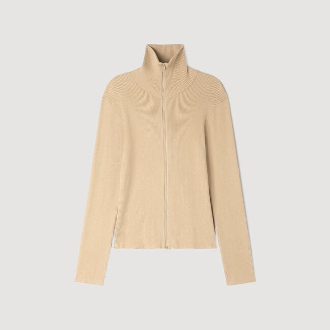 Zip cardigan with standing collar